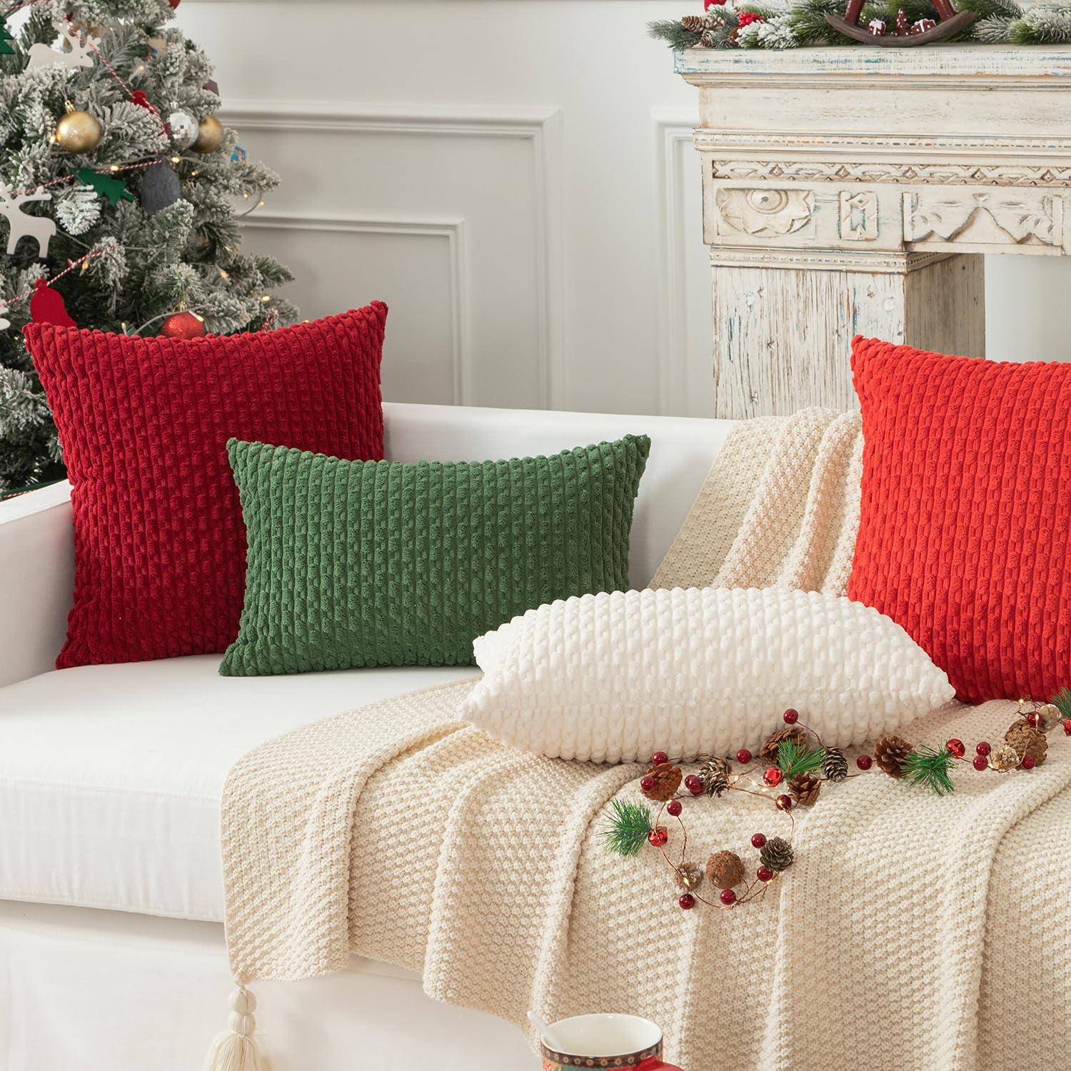 Holzlrgus Fall Set of 2 Striped Textured Velvet Corduroy Decorative Europe Sham Seasonal Autumn Throw Pillow Cushion Cover for Couch