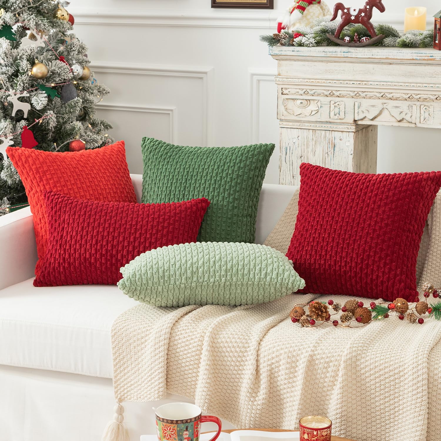 Holzlrgus Fall Set of 2 Striped Textured Velvet Corduroy Decorative Europe Sham Seasonal Autumn Throw Pillow Cushion Cover for Couch