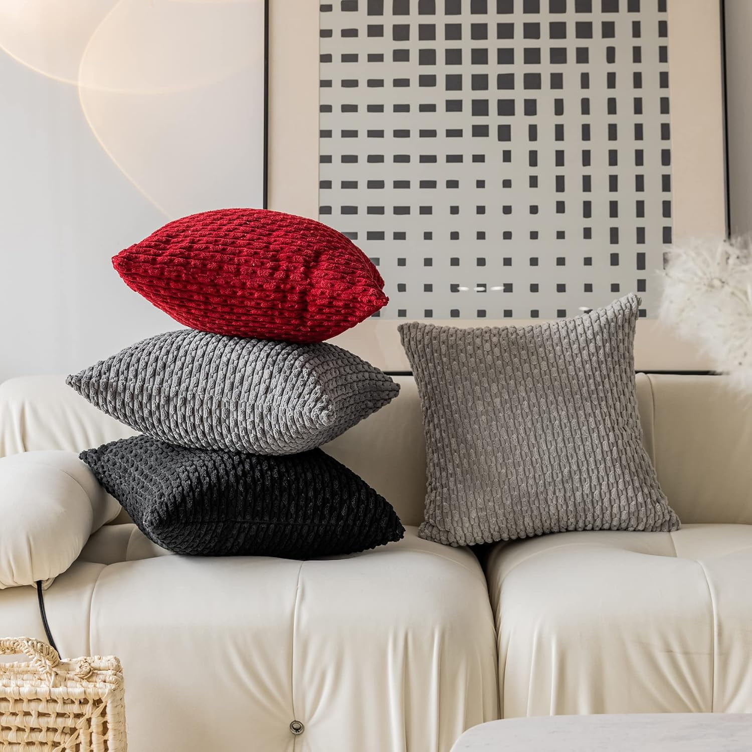 Holzlrgus Fall Set of 2 Striped Textured Velvet Corduroy Decorative Europe Sham Seasonal Autumn Throw Pillow Cushion Cover for Couch