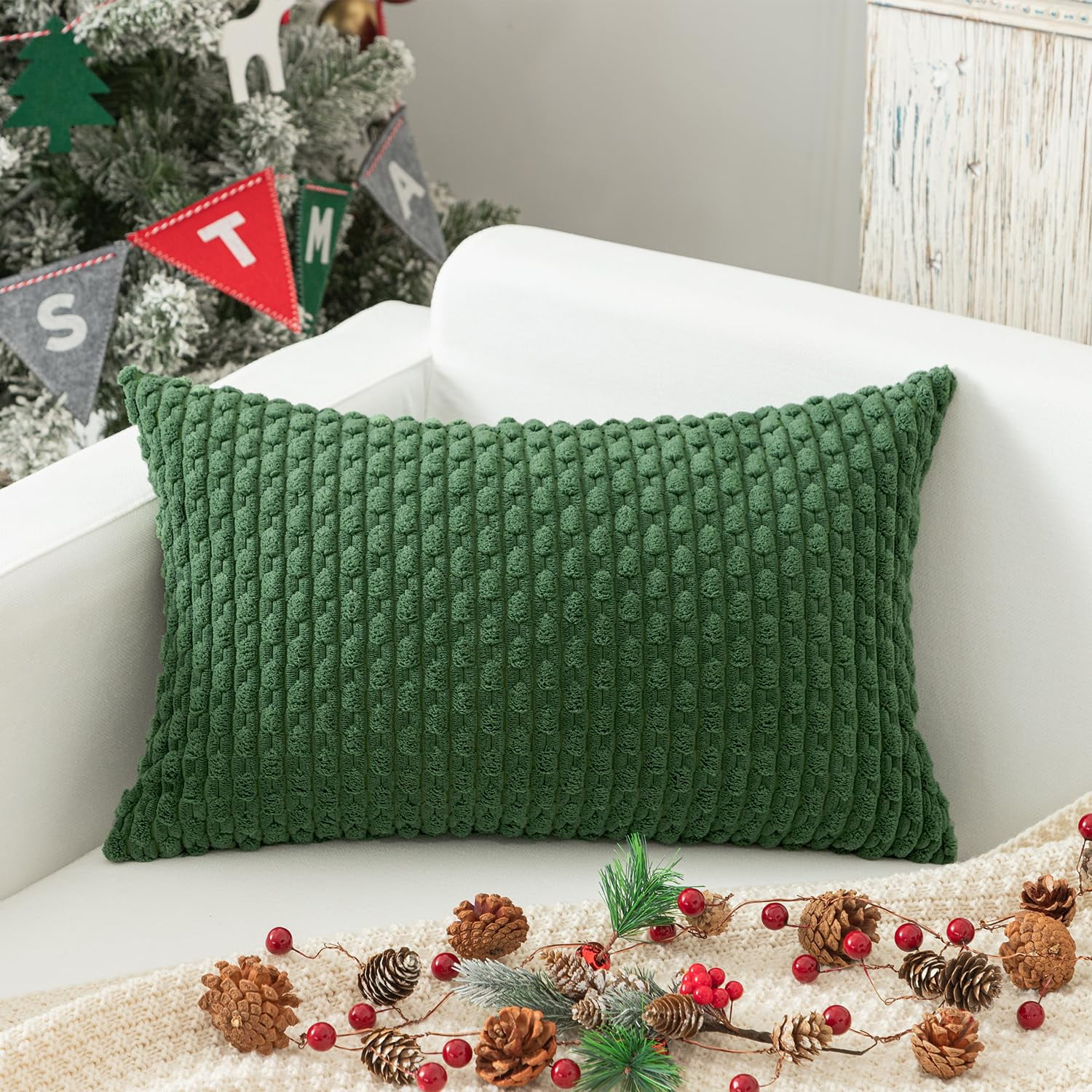 Holzlrgus Fall Set of 2 Striped Textured Velvet Corduroy Decorative Europe Sham Seasonal Autumn Throw Pillow Cushion Cover for Couch
