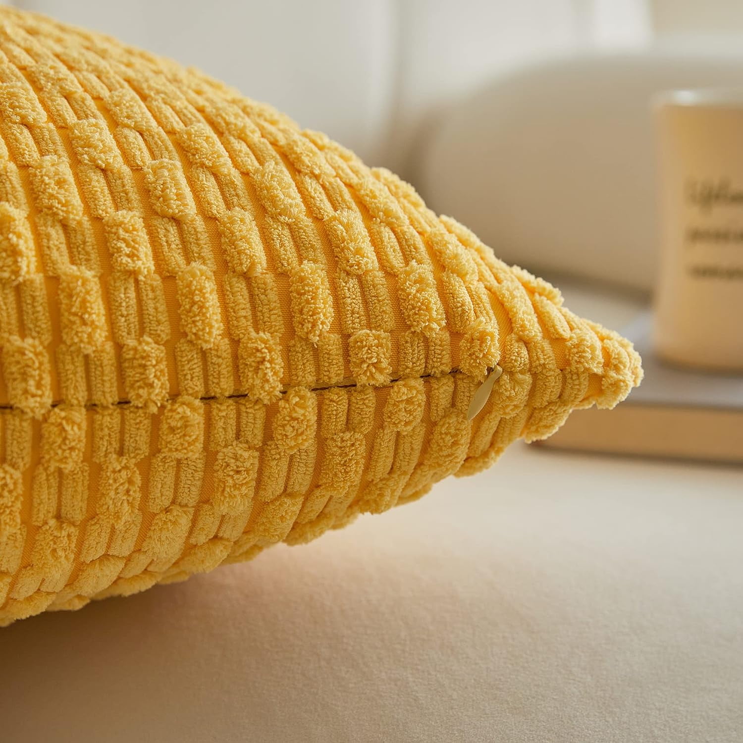 Holzlrgus Fall Set of 2 Striped Textured Velvet Corduroy Decorative Europe Sham Seasonal Autumn Throw Pillow Cushion Cover for Couch