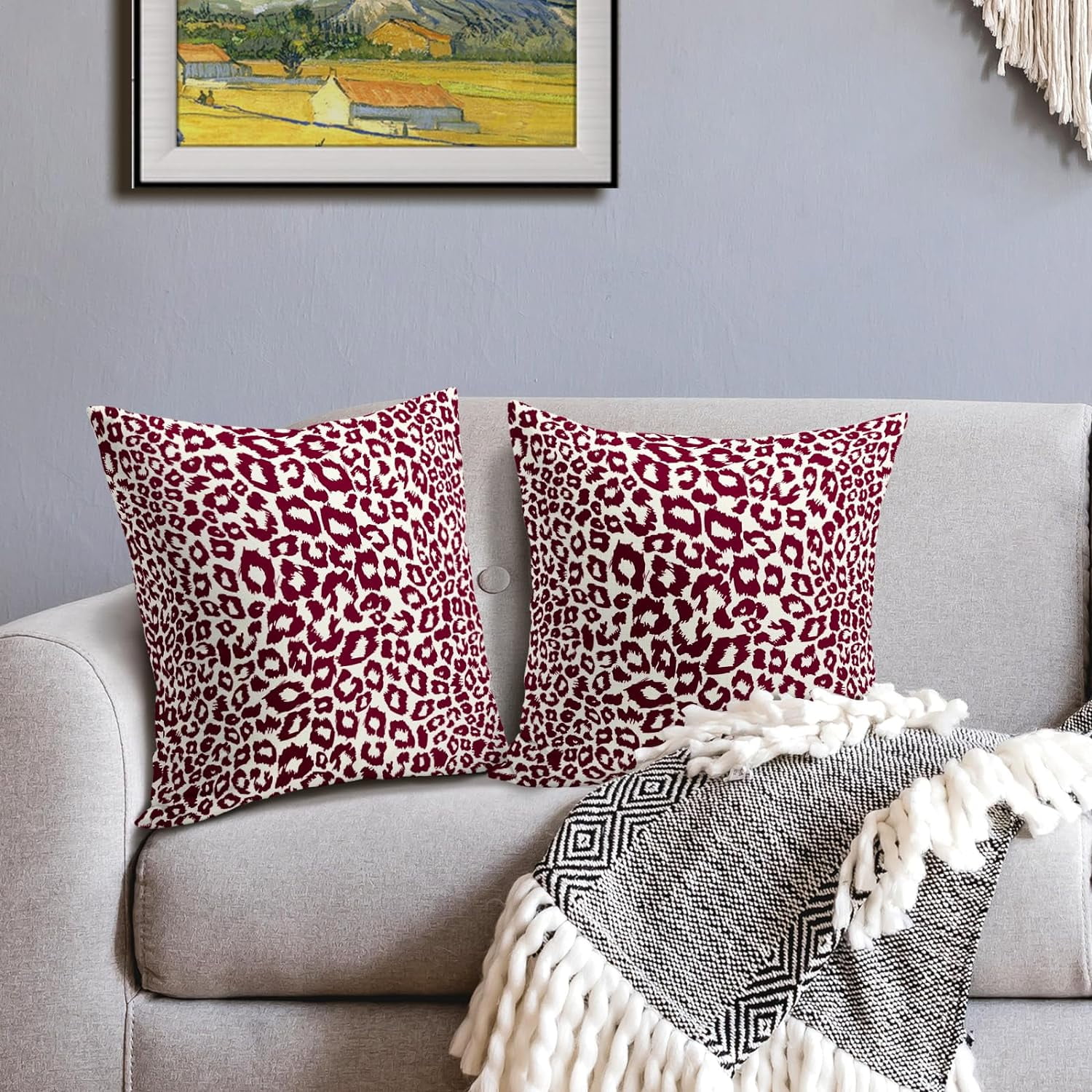 Lime Green White Leopard Print Pillow Covers 18x18 Inch Set of 2 Cheetah Animal Spots Decorative Throw Pillows For Couch Farmhouse Chinoiserie Pillow Cases Home Decor For Room Sofa Bed Porch Outdoor 16" x 16" Teal Leopard