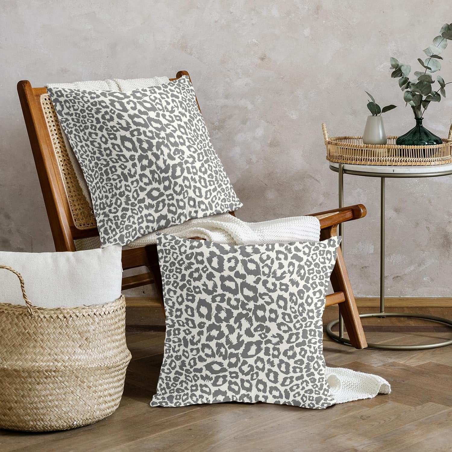 Lime Green White Leopard Print Pillow Covers 18x18 Inch Set of 2 Cheetah Animal Spots Decorative Throw Pillows For Couch Farmhouse Chinoiserie Pillow Cases Home Decor For Room Sofa Bed Porch Outdoor 20" x 20" Teal Leopard
