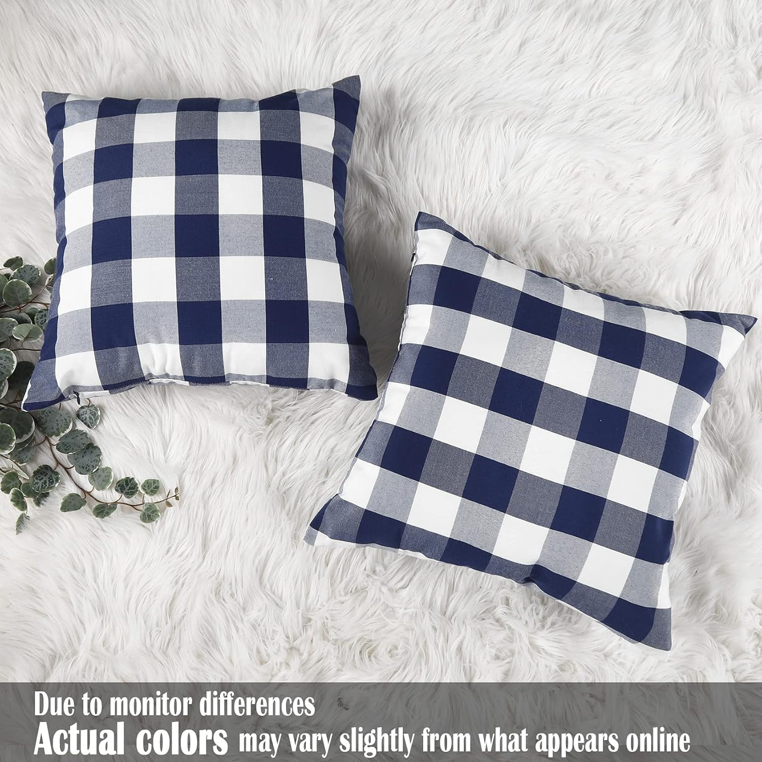 Light Blue Farmhouse Buffalo Plaid Pillow Covers 18x18 Set of 2 Patio Outdoor Decor Neutral Checkered Pillow Covers 18 x 18