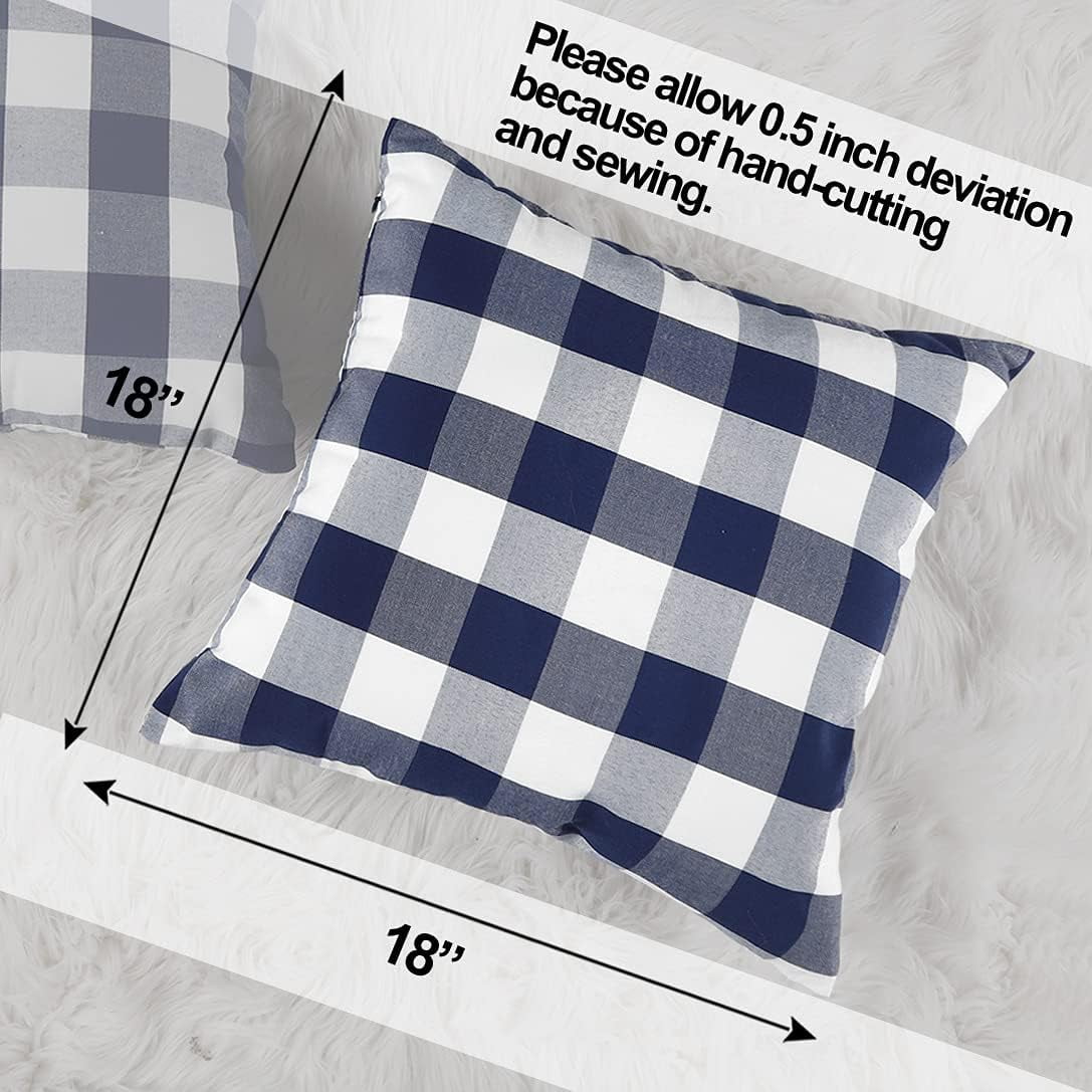 Light Blue Farmhouse Buffalo Plaid Pillow Covers 18x18 Set of 2 Patio Outdoor Decor Neutral Checkered Pillow Covers 18 x 18