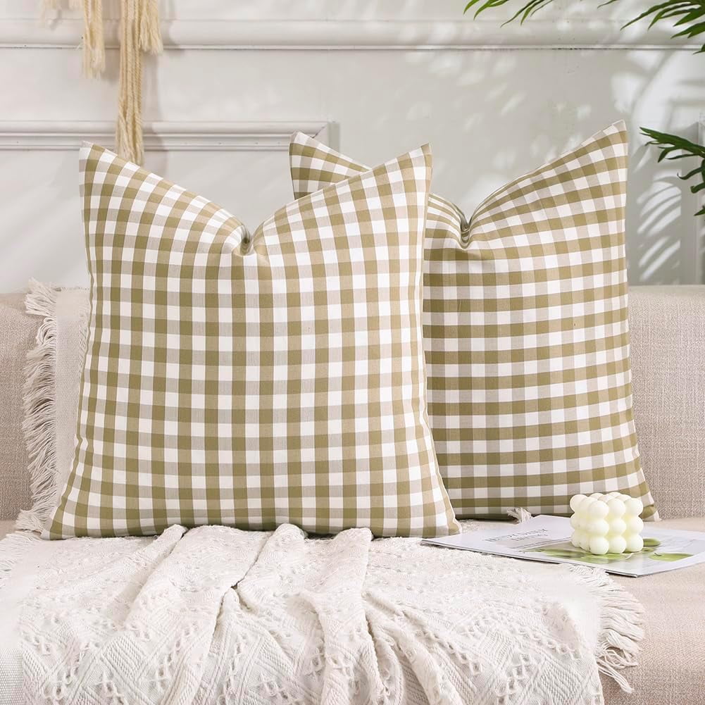 Light Blue Farmhouse Buffalo Plaid Pillow Covers 18x18 Set of 2 Patio Outdoor Decor Neutral Checkered Pillow Covers 18 x 18 Light Blue Farmhouse Buffalo Plaid Pillow Covers 18x18 Set of 2 Patio Outdoor Decor Neutral Checkered Pillow Covers 18 x 18