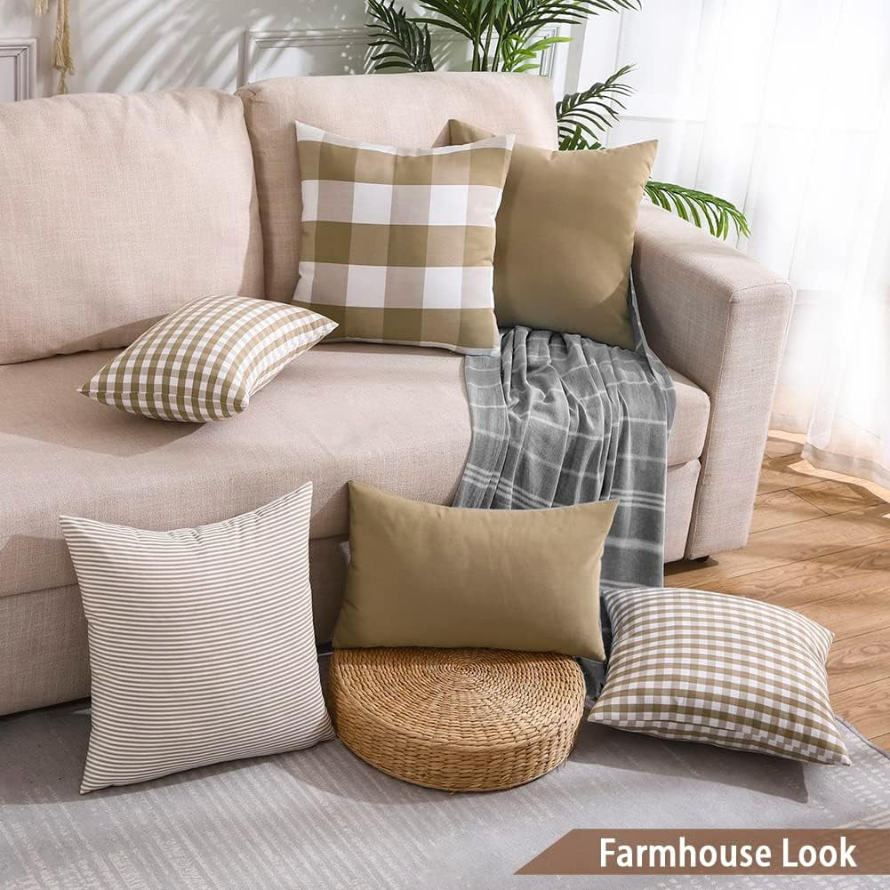 Light Blue Farmhouse Buffalo Plaid Pillow Covers 18x18 Set of 2 Patio Outdoor Decor Neutral Checkered Pillow Covers 18 x 18