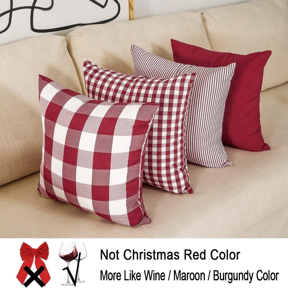 Light Blue Farmhouse Buffalo Plaid Pillow Covers 18x18 Set of 2 Patio Outdoor Decor Neutral Checkered Pillow Covers 18 x 18