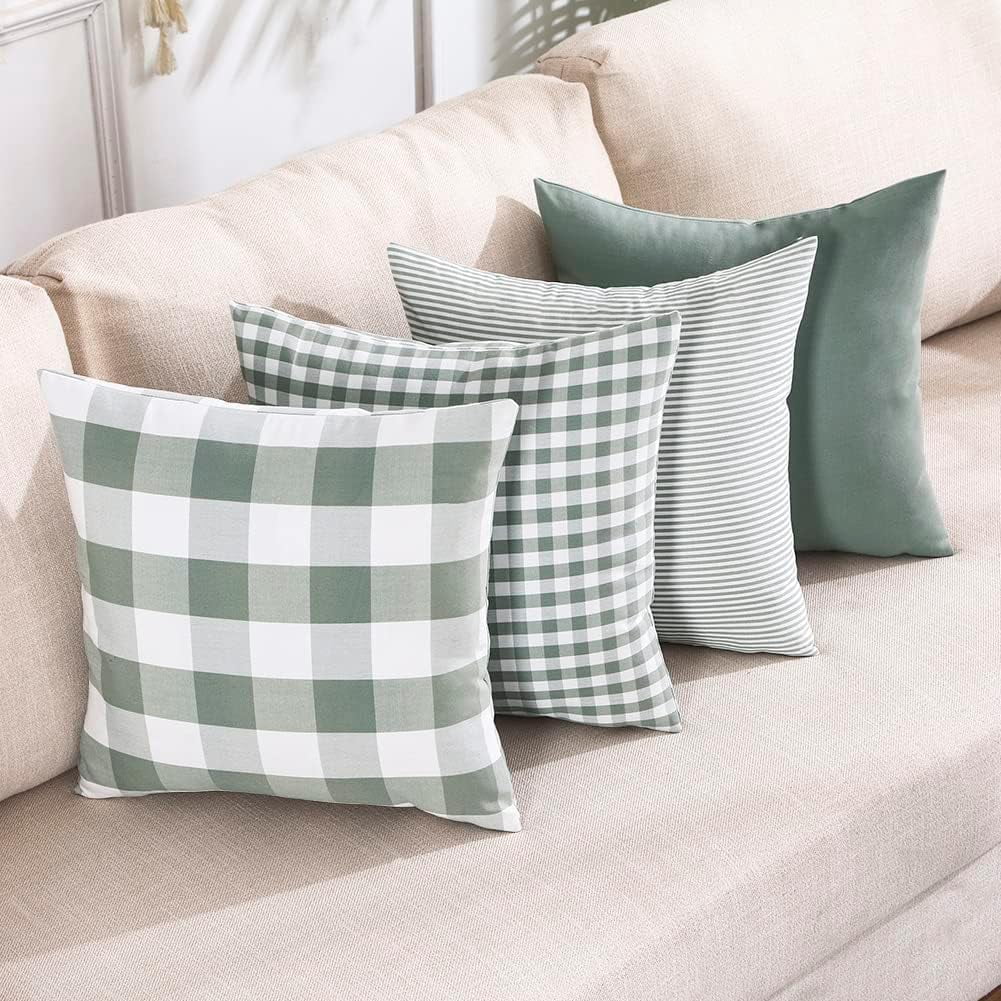 Light Blue Farmhouse Buffalo Plaid Pillow Covers 18x18 Set of 2 Patio Outdoor Decor Neutral Checkered Pillow Covers 18 x 18 Light Blue Farmhouse Buffalo Plaid Pillow Covers 18x18 Set of 2 Patio Outdoor Decor Neutral Checkered Pillow Covers 18 x 18