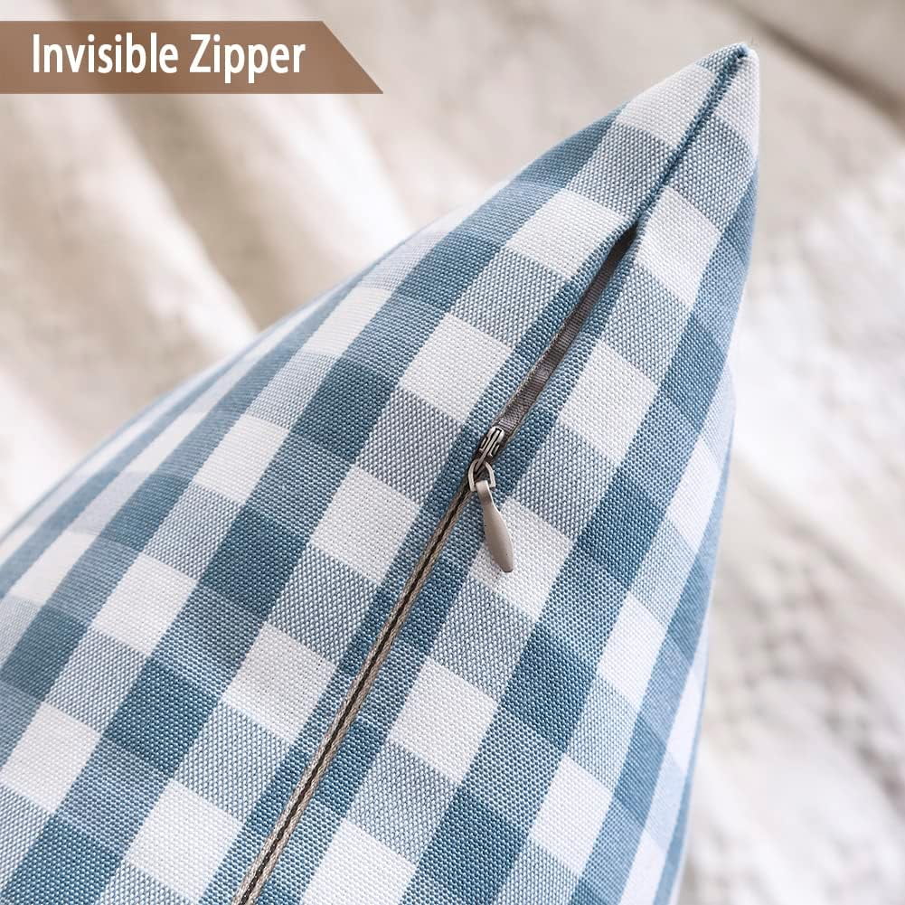 Light Blue Farmhouse Buffalo Plaid Pillow Covers 18x18 Set of 2 Patio Outdoor Decor Neutral Checkered Pillow Covers 18 x 18