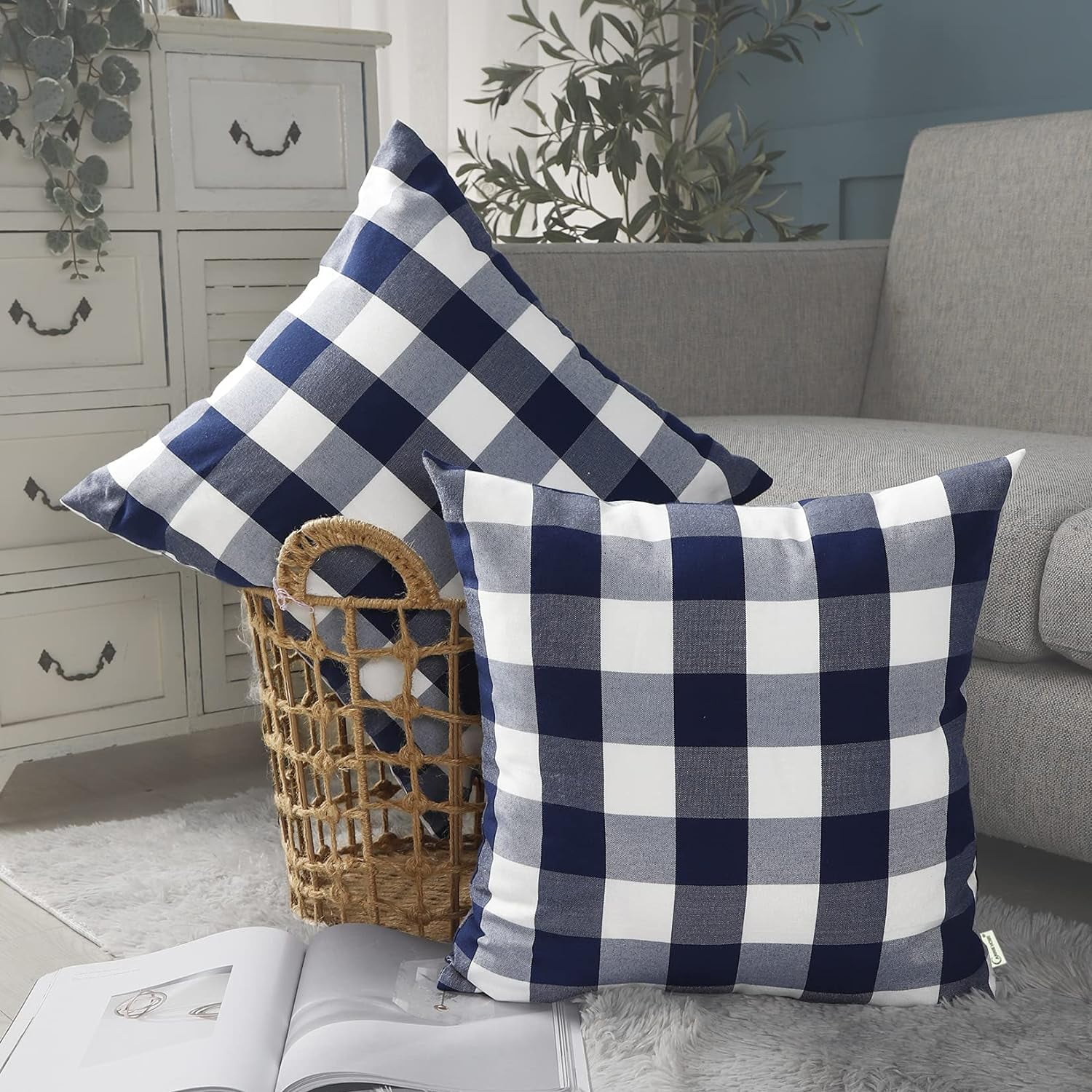 Light Blue Farmhouse Buffalo Plaid Pillow Covers 18x18 Set of 2 Patio Outdoor Decor Neutral Checkered Pillow Covers 18 x 18 Light Blue Farmhouse Buffalo Plaid Pillow Covers 18x18 Set of 2 Patio Outdoor Decor Neutral Checkered Pillow Covers 18 x 18