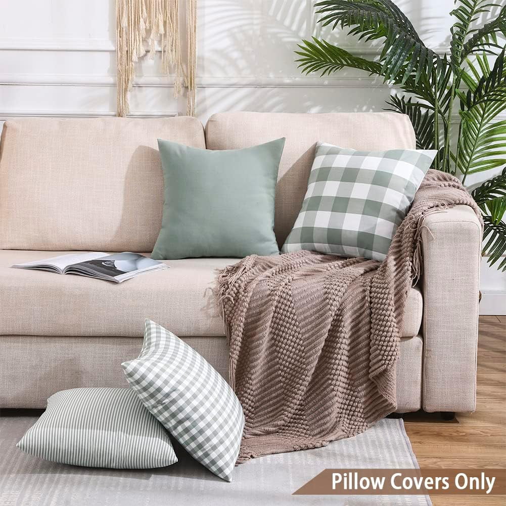 Light Blue Farmhouse Buffalo Plaid Pillow Covers 18x18 Set of 2 Patio Outdoor Decor Neutral Checkered Pillow Covers 18 x 18