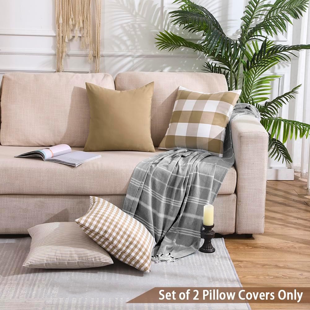 Light Blue Farmhouse Buffalo Plaid Pillow Covers 18x18 Set of 2 Patio Outdoor Decor Neutral Checkered Pillow Covers 18 x 18