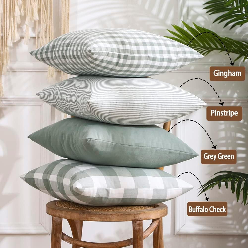 Light Blue Farmhouse Buffalo Plaid Pillow Covers 18x18 Set of 2 Patio Outdoor Decor Neutral Checkered Pillow Covers 18 x 18