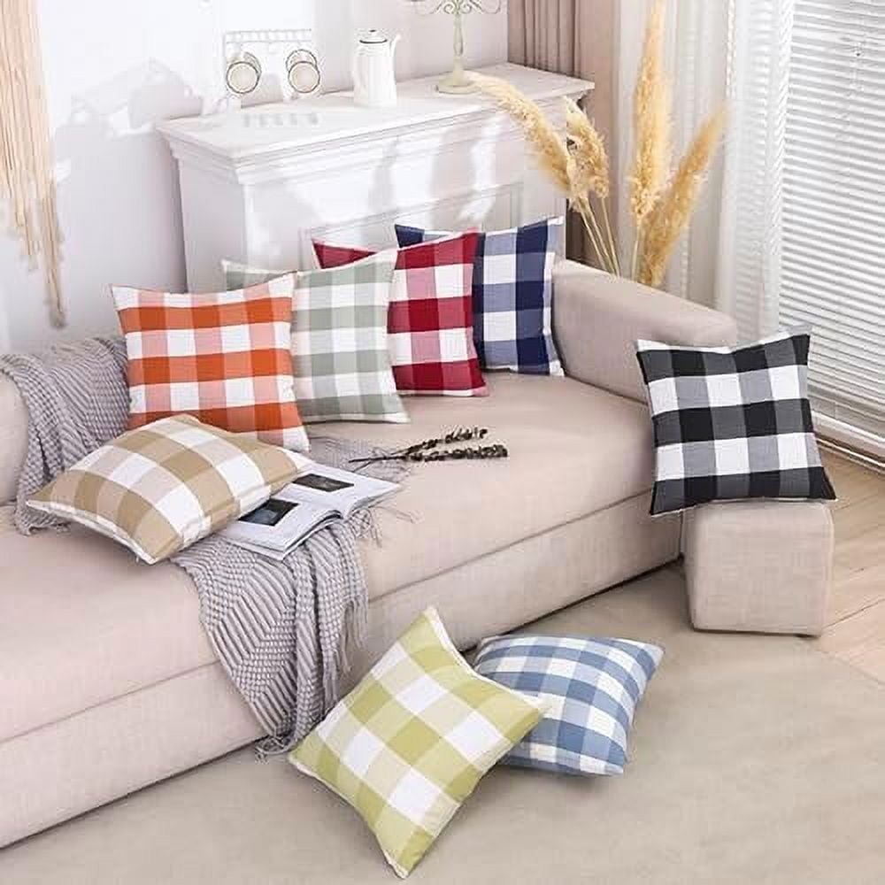 Light Blue Farmhouse Buffalo Plaid Pillow Covers 18x18 Set of 2 Patio Outdoor Decor Neutral Checkered Pillow Covers 18 x 18