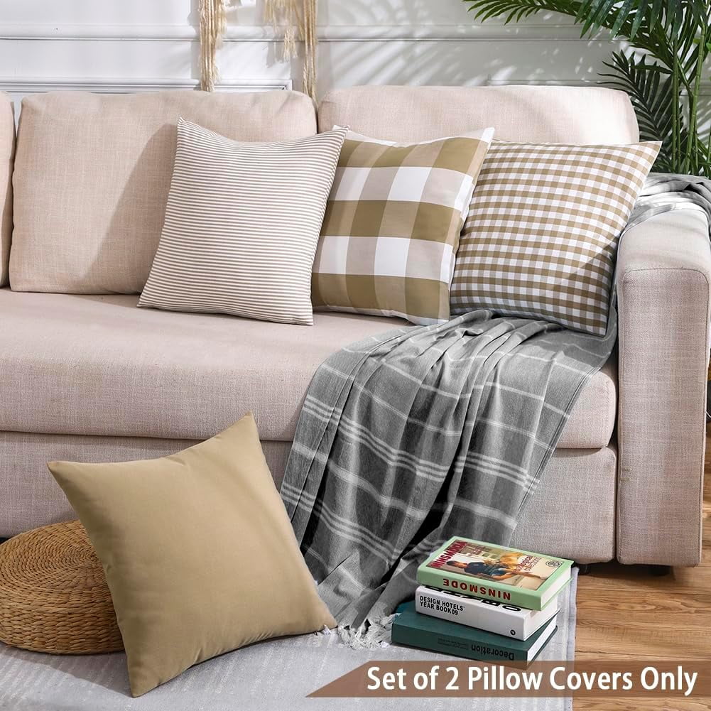 Light Blue Farmhouse Buffalo Plaid Pillow Covers 18x18 Set of 2 Patio Outdoor Decor Neutral Checkered Pillow Covers 18 x 18