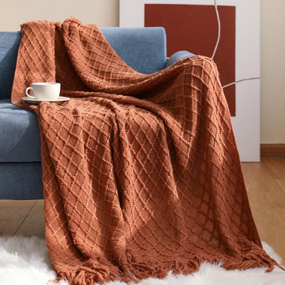 Throw Blanket for Couch 50 x 60 inches Knit Woven Blankets Cozy Lightweight Decorative Throw for Bed and Living Room