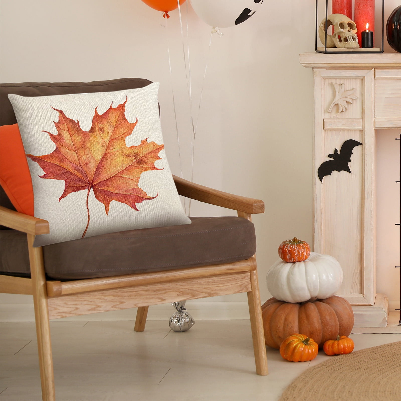 Darzheoy Fall Pillow Covers 18 x 18 inch Pumpkin Maple leaves Throw Pillow Covers Outdoor Autumn Thanksgiving Harvest Farmhouse Pillowcase Cushion Case for Home Sofa Fall Decor B
