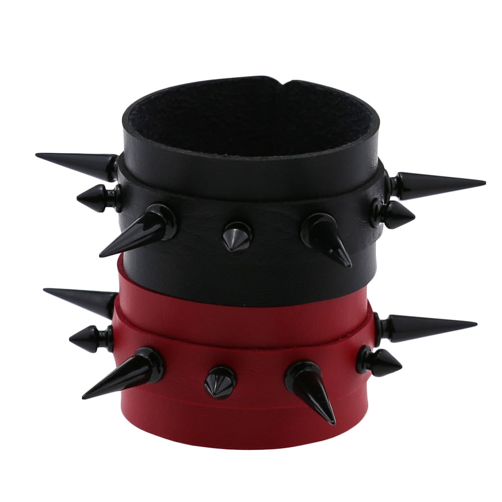 PATKAW 2-Pack Adjustable Punk Bracelets with Spiked PATKAW 2-Pack Adjustable Punk Bracelets with Spiked
