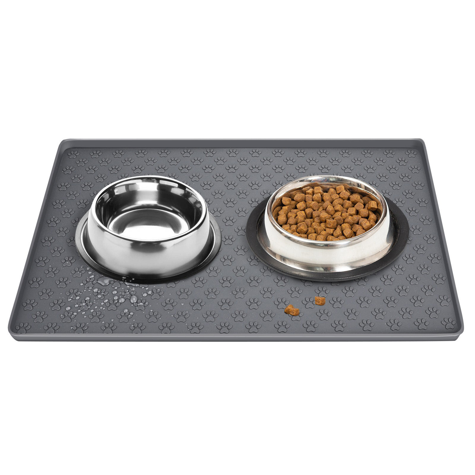 Dog Food Mat, Waterproof Dog Bowl Mat, Silicone Dog Mat for Food and Water, Pet Food Mat with Edges, Nonslip Dog Feeding Mat, Dog Food Mats for Floors Gray