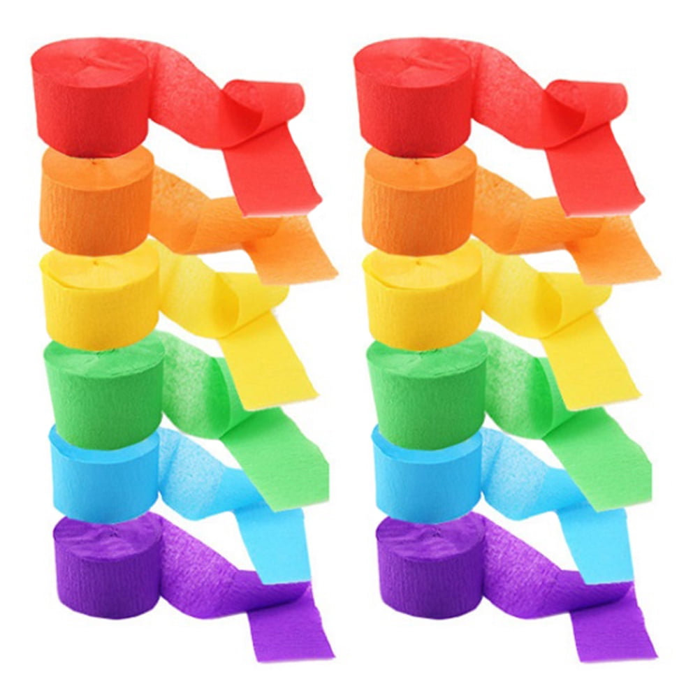 HOOWIFFY 12-Pack Crepe Paper Streamers in Assorted Colors for Birthday, Party, and Event Decorations