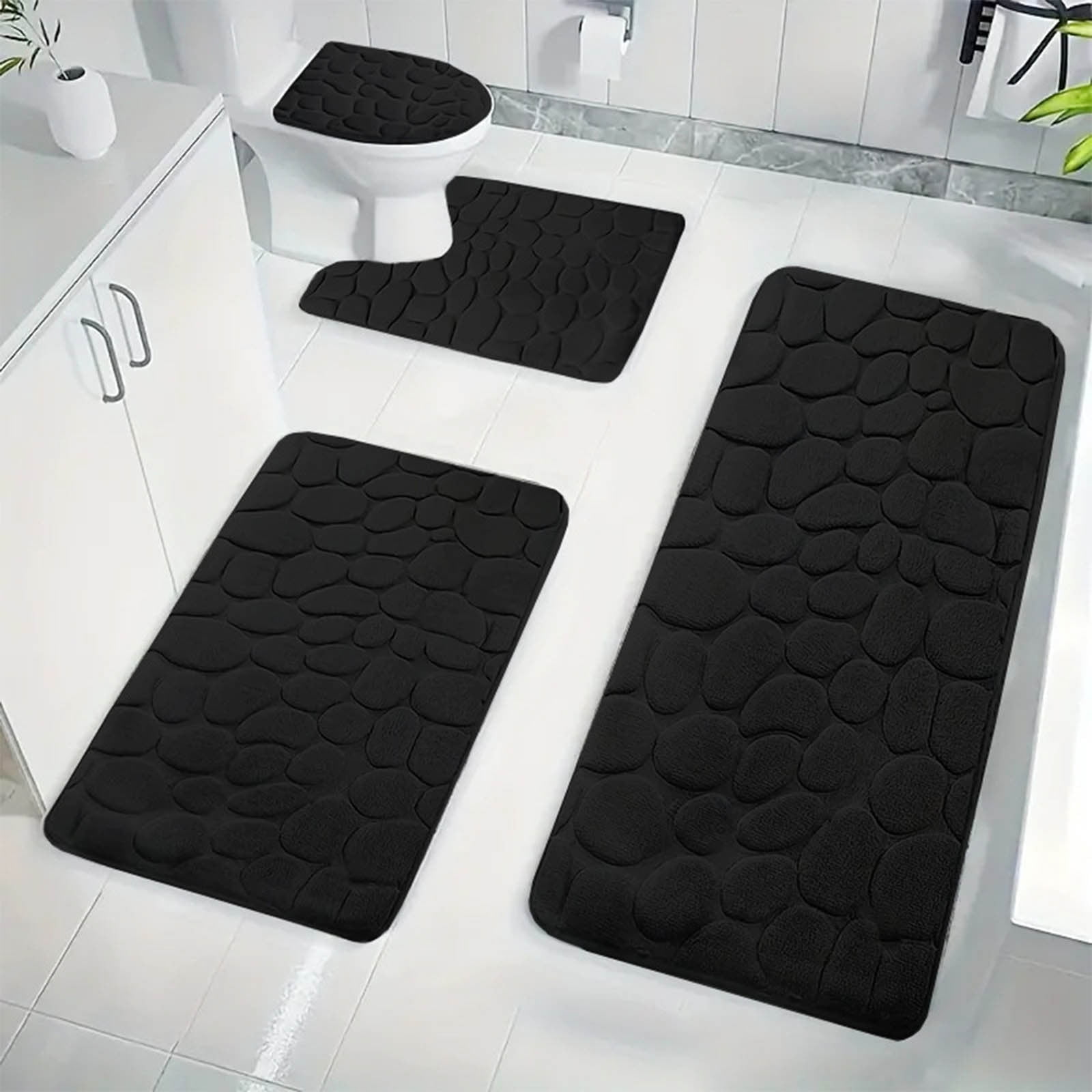 Kdkad Bathroom Rugs Sets 4 Piece, Non Slip Memory Foam Bathroom Rugs, Machine Wash Bathroom Mat Set, Water Absorbent Bath Rug Set for Tub, Toilet and Floor 40*50cmU/15.7*19.7in 50*80cm/19.7*31.5in 50*100cm/19.7*39.3in lid38*40cm/14.9*15.7in I