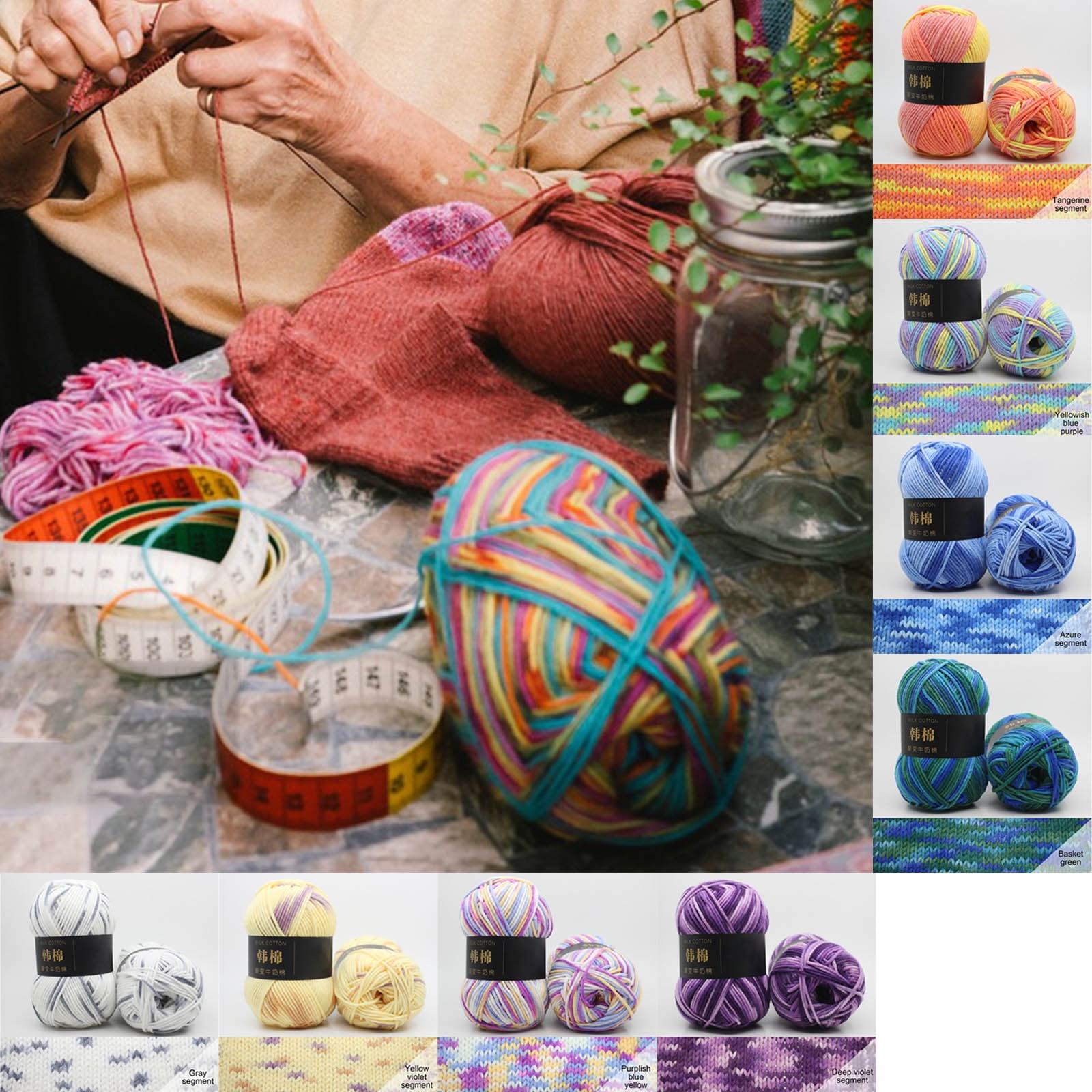Cotton Yarn - Multicolor Rainbows Yarn,50 gram Skeins,26 Colors Available,7 Strands Of Combed Milk Cotton Crocheting Yarn for Knitting,Crochet,Weaving,Arts & Crafts - Fiesta #G - Navy Blue