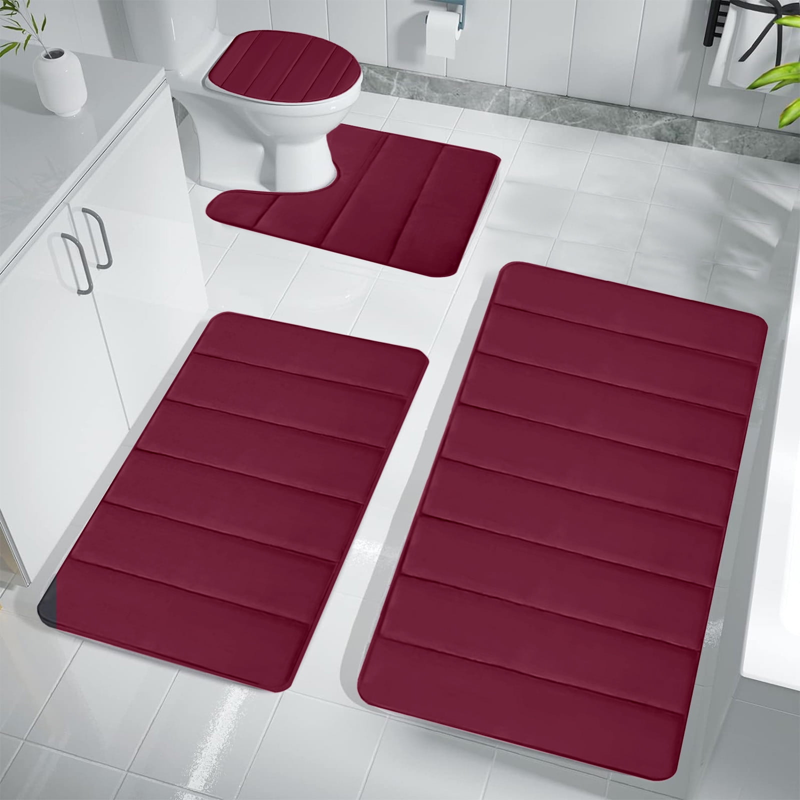 Kdkad Bathroom Rugs Sets 3 Piece, Bath Rugs for Bathroom Non Slip, Ultra Soft Water Absorbent Microfiber Bath Mat Set, Machine Washable Thick Plush Bath Mats for Bathroom Floor,Tub and Shower 4 pc Yellow 1