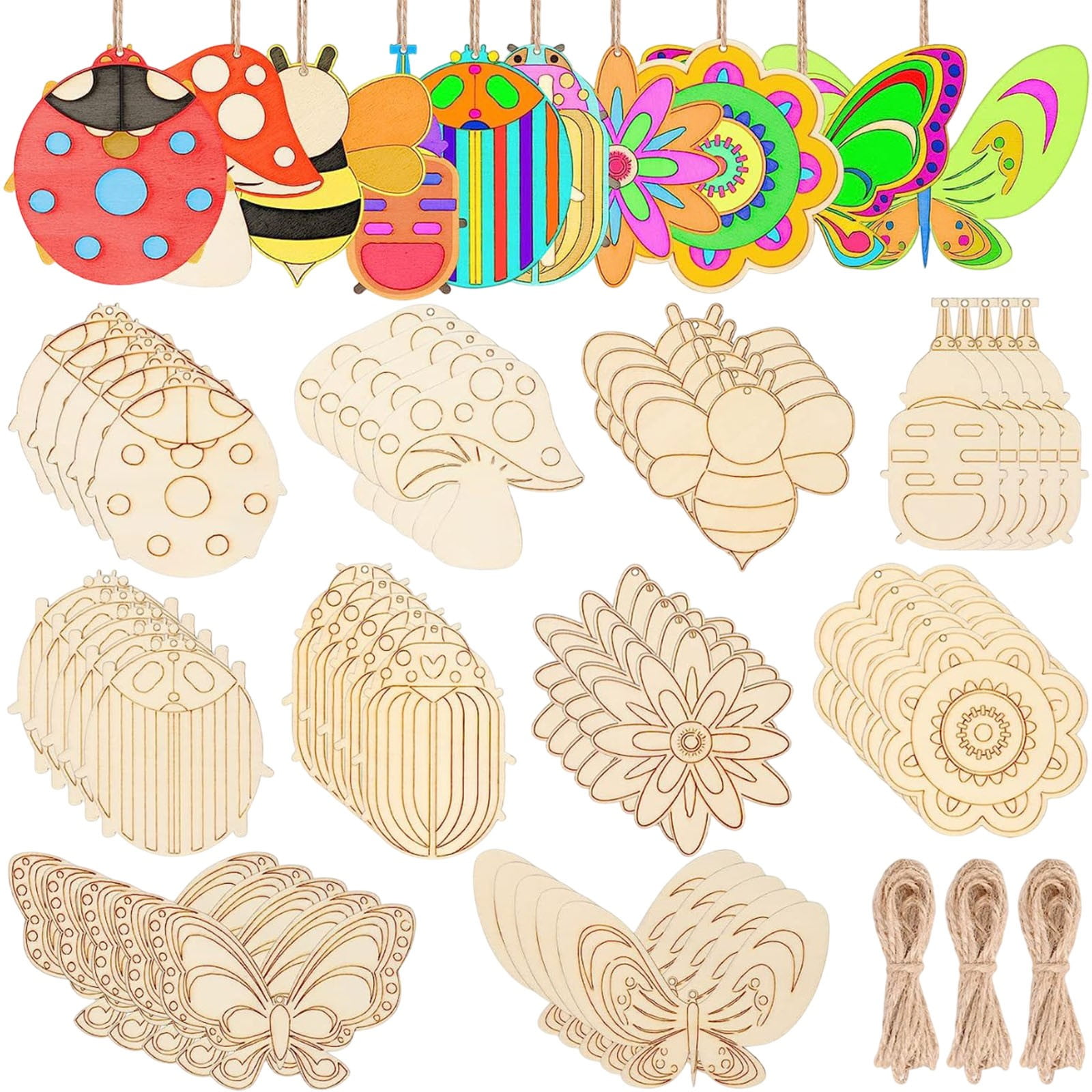Darzheoy 60Pcs Wood Cutouts Ornaments for Crafts Butterfly Flower Unfinished Wooden Slices DIY Paint Crafts Blank Hanging Embellishment for Painting Spring Holiday Party Supplies Beige Darzheoy 60Pcs Wood Cutouts Ornaments for Crafts Butterfly Flower Unfinished Wooden Slices DIY Paint Crafts Blank Hanging Embellishment for Painting Spring Holiday Party Supplies Beige