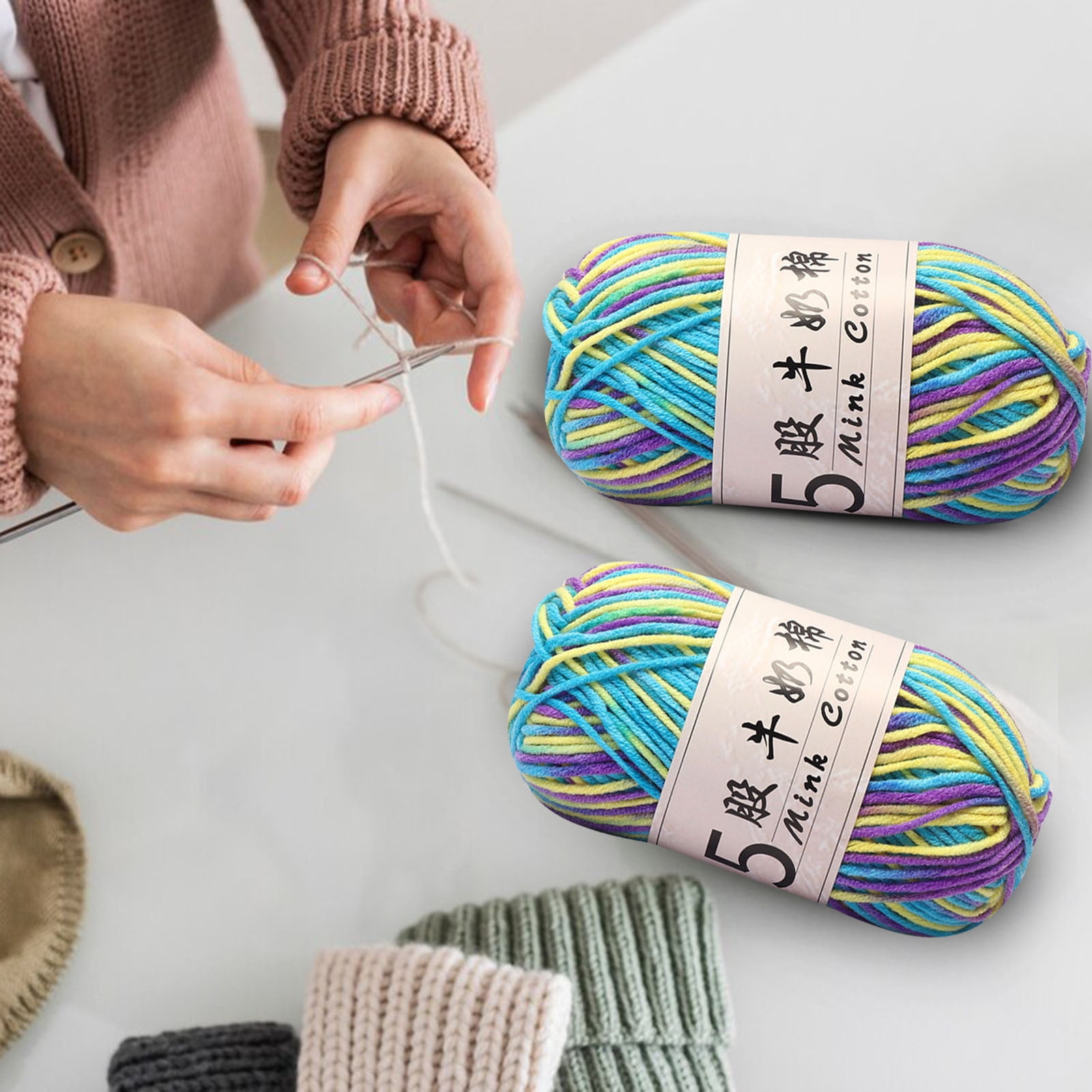 AYktou Cotton Yarn -Multi Colored Yarn Rainbows Crochet Yarn 50g/2.5oz