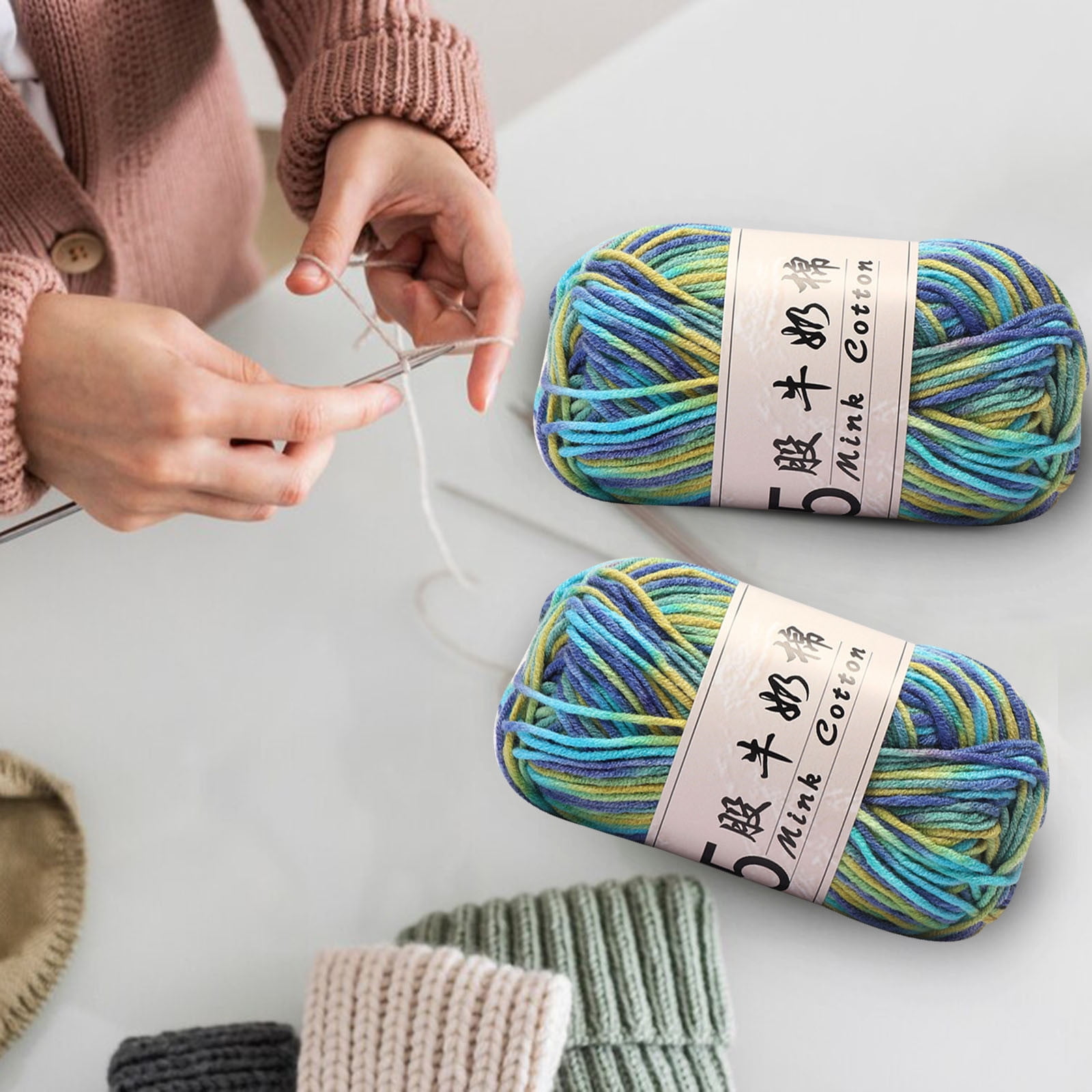 AYktou Cotton Yarn -Multi Colored Yarn Rainbows Crochet Yarn 50g/2.5oz