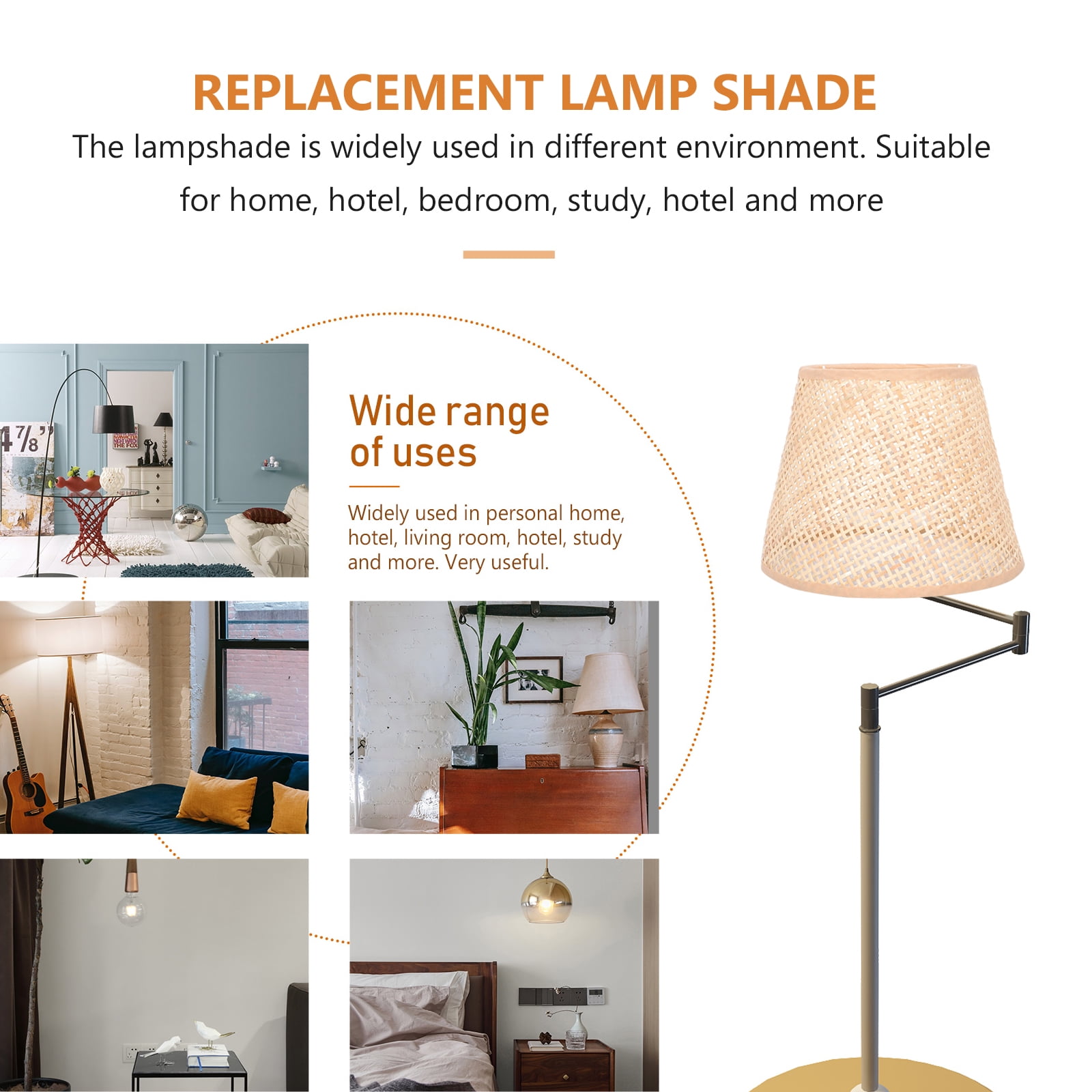 SKISUNO Khaki Rattan Floor Lamp Shade Replacement 6.7x6.7in for Study Room