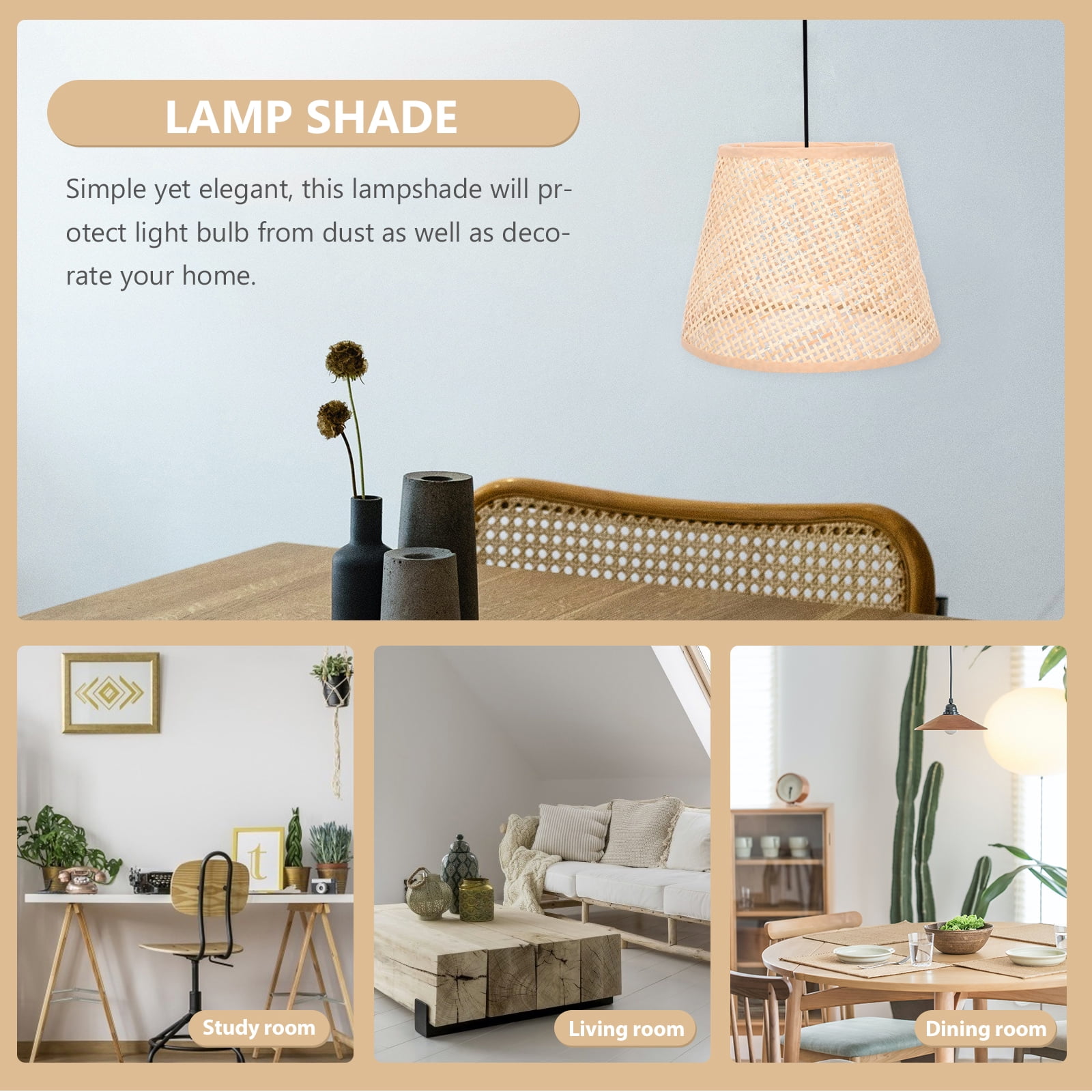 SKISUNO Khaki Rattan Floor Lamp Shade Replacement 6.7x6.7in for Study Room