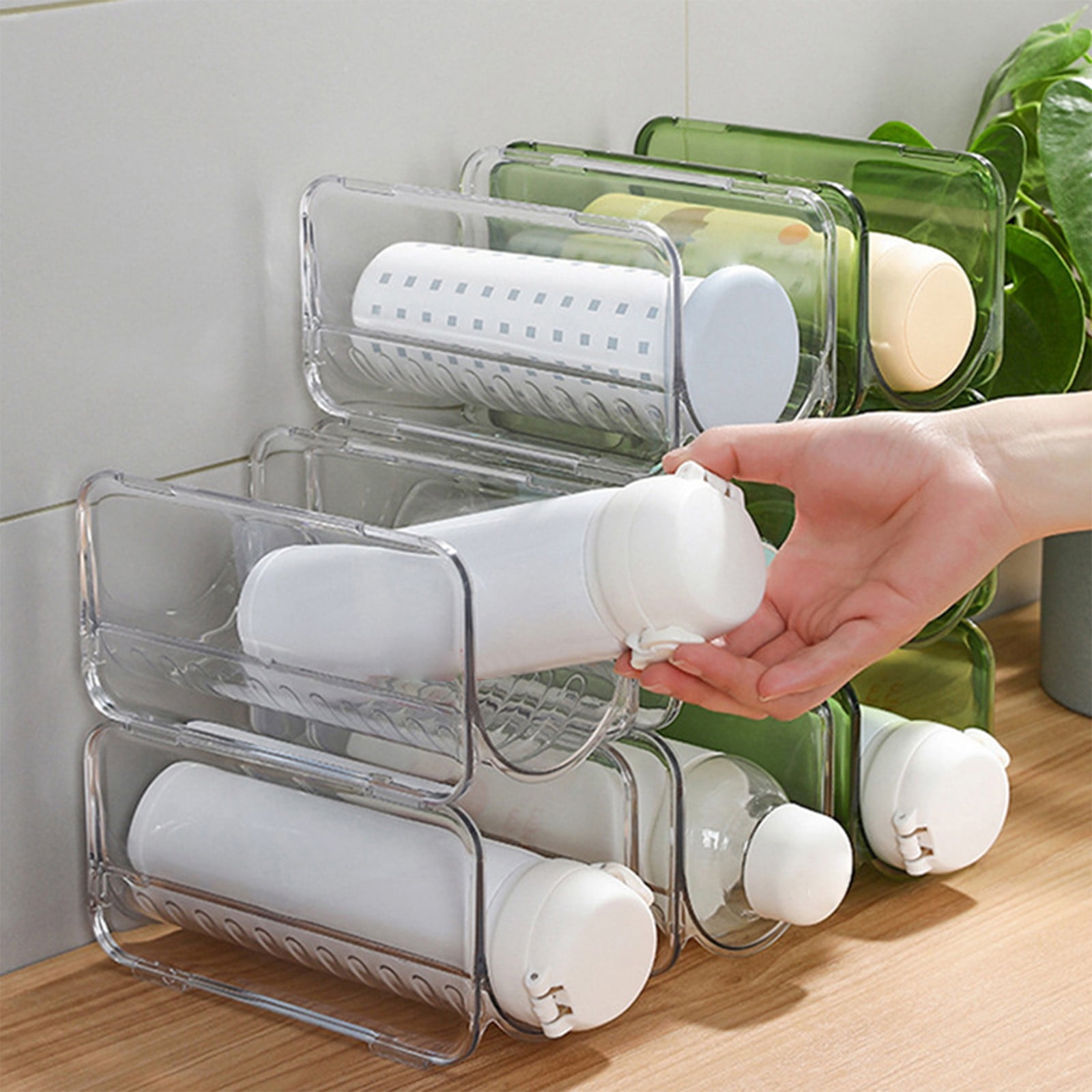AYktou Wine Rack Water Bottle Organizer Sodas Can Organizer,Stackable Cabinet Organizer Bottle Plastic Water Bottle Holder Can Organizer for Countertop,Table Top,Pantry,Fridge D