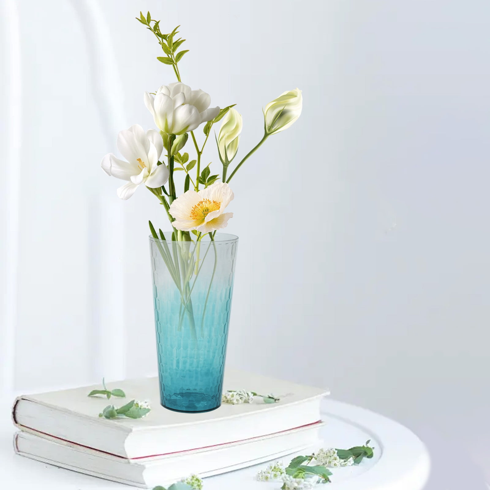 Kdkad Two-Tone High-Transparency Glass Vase - Multi-Color Flower Bucket for Living Room Decor, Floral Arrangements & Plant Cultivation (Serviceable Home Decoration, Modern Tabletop/Office Centerpiece) 5.3×10.2 in Blue