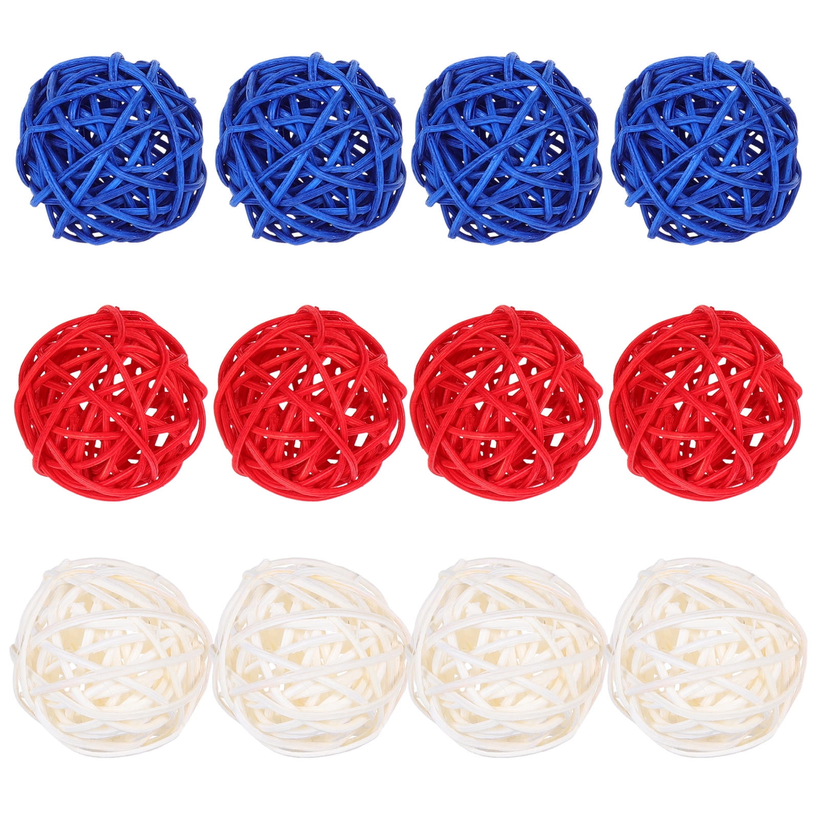 WHAMVOX Patriotic Rattan Woven Balls for Decor Assorted Color Plastic 12 Pieces 3 Inches