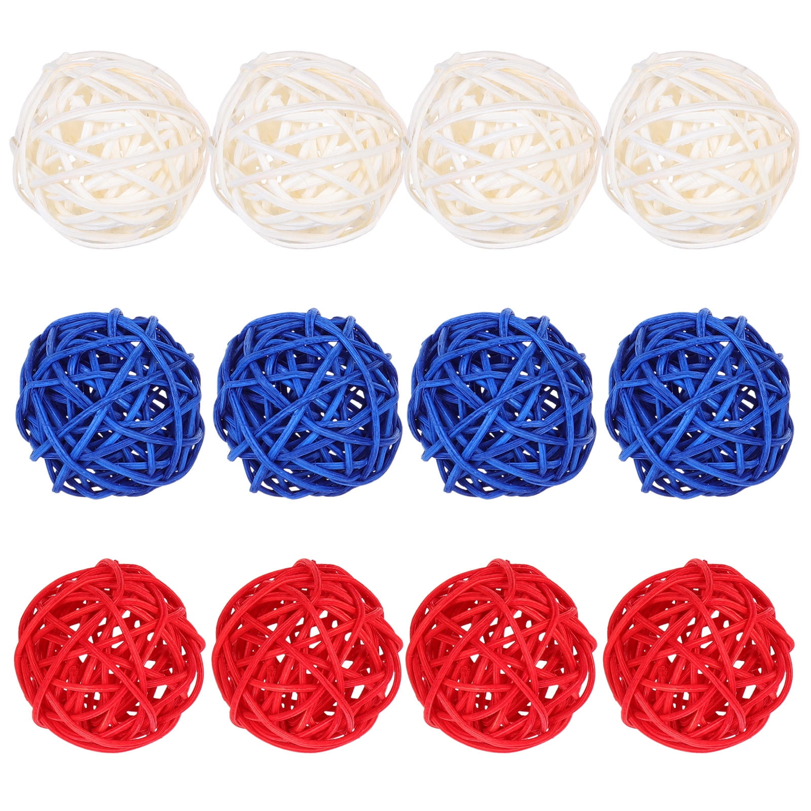 WHAMVOX Patriotic Rattan Woven Balls for Decor Assorted Color Plastic 12 Pieces 3 Inches