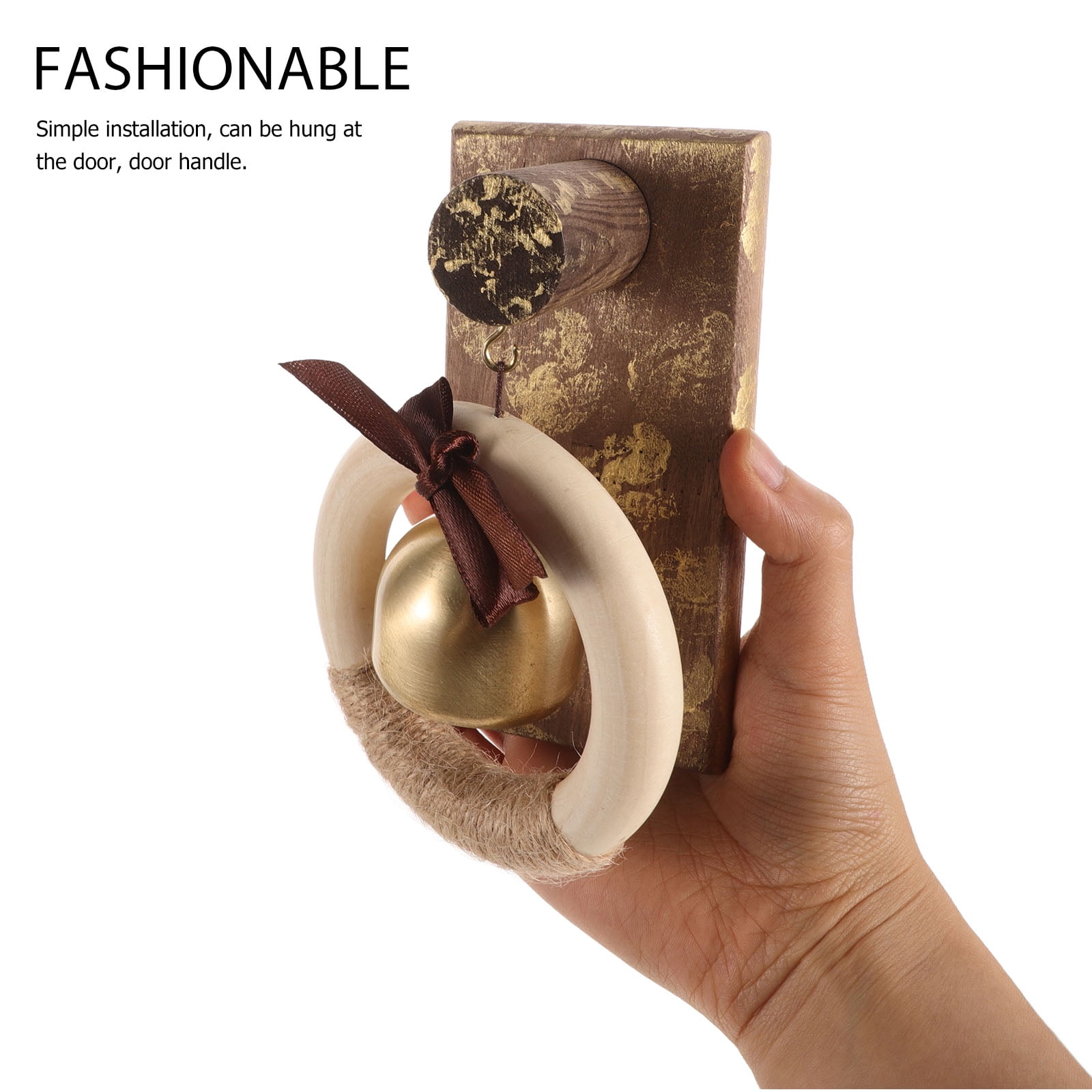 WHAMVOX Wooden Brass Doorbell Shopkeeper Bell for Door Opening Entrance Wood Doorbell Wind Chime Office Ornament