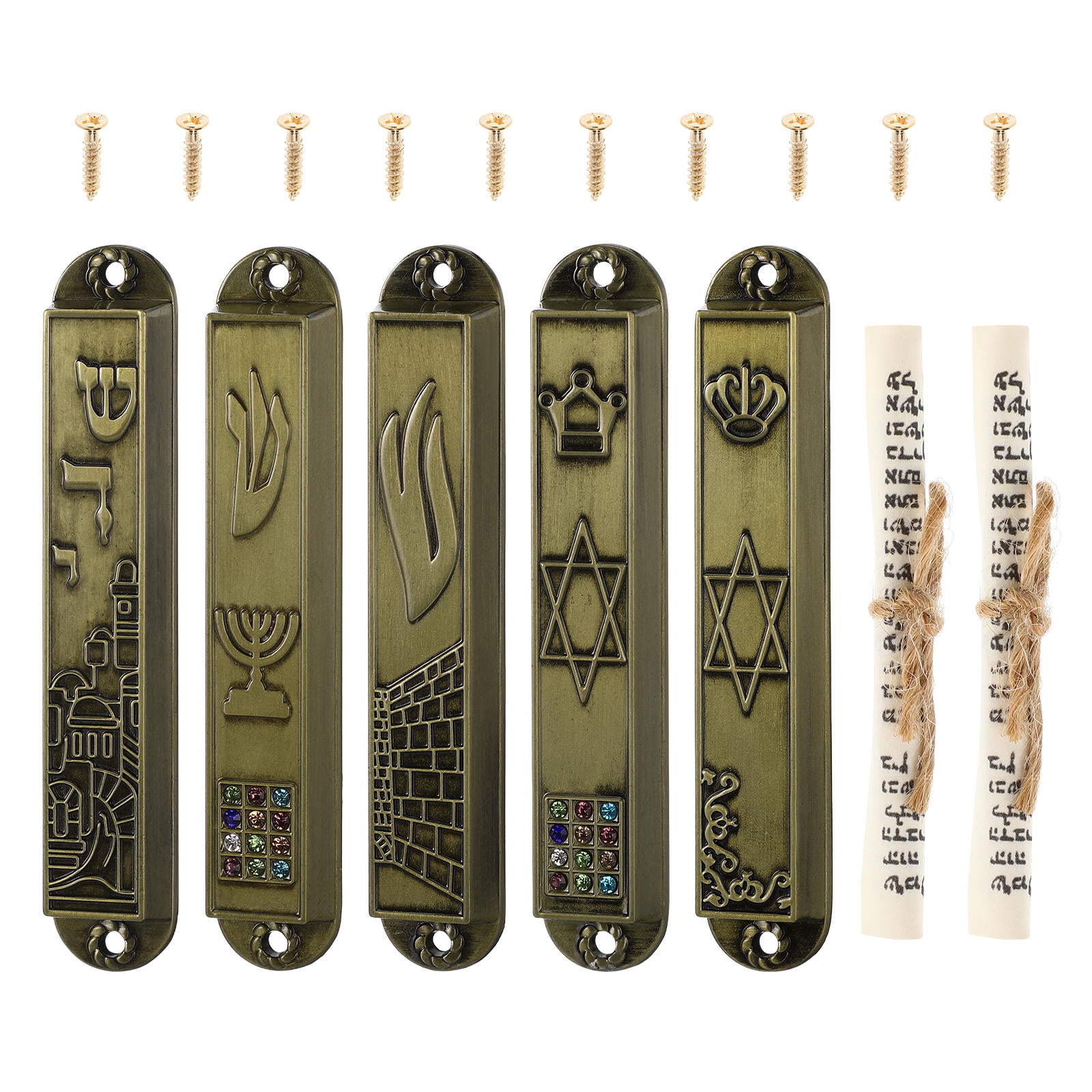 HOOWIFFY 5Pcs Judaica Metal Mezuzah Adornment with Retro Style for House and Office Decor