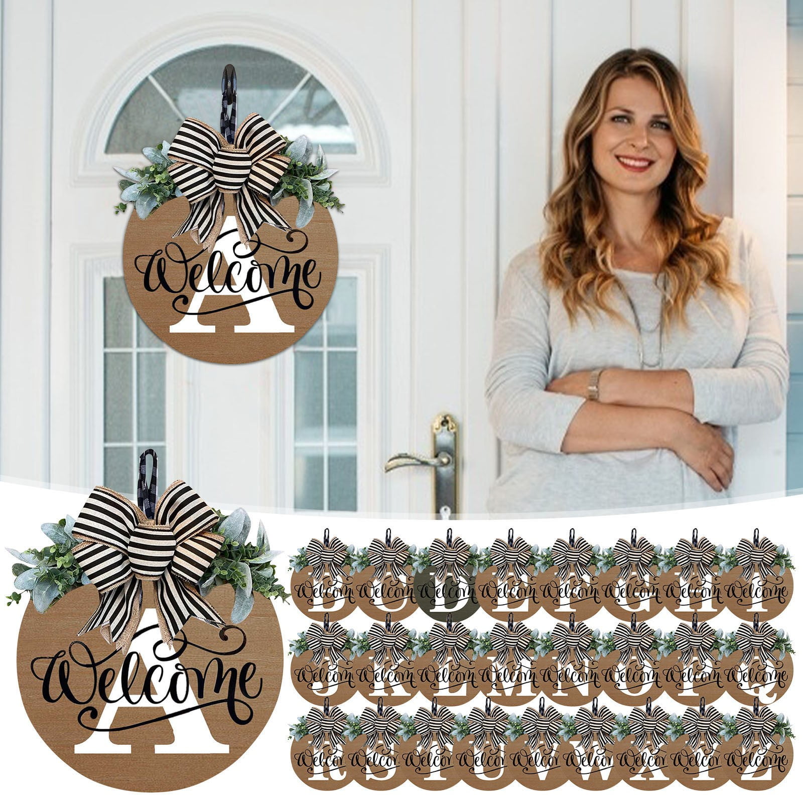 Darzheoy Initial Last Name Year Round Front Door Wreath
