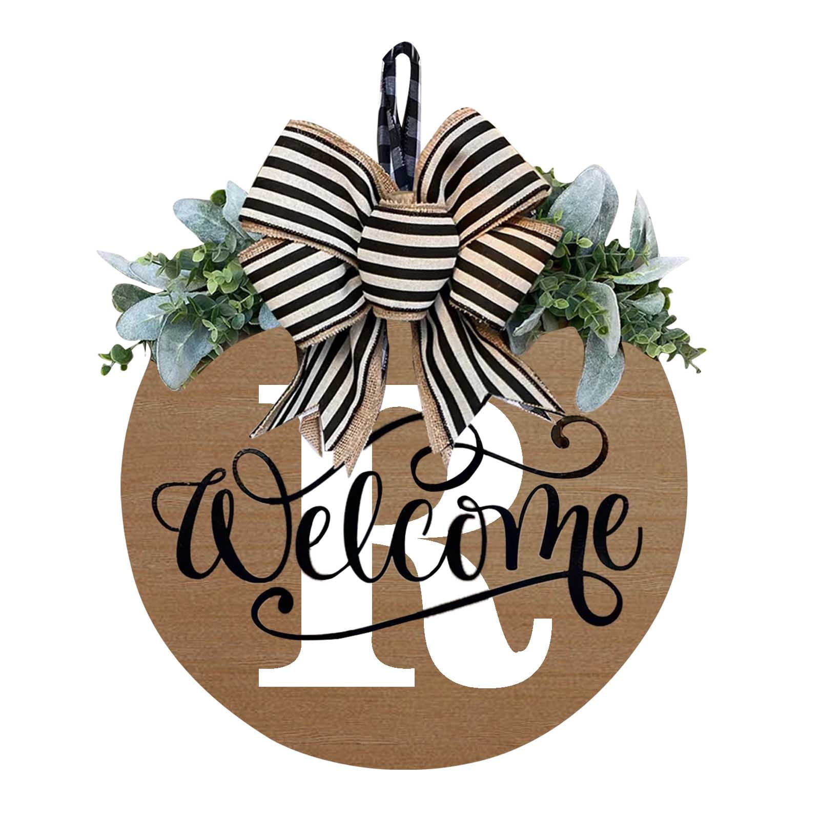 Darzheoy Initial Last Name Year Round Front Door Wreath, Welcome Sign Garland with Bow & Eucalyptus, Personalized Creative 26 Letter Farmhouse Wreath for All Seasons R