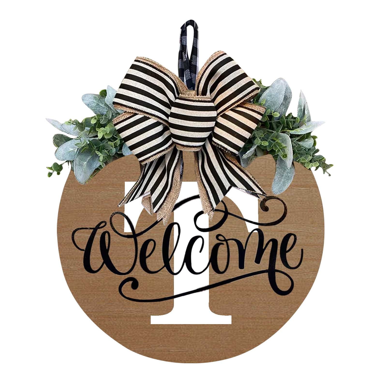 Darzheoy Initial Last Name Year Round Front Door Wreath, Welcome Sign Garland with Bow & Eucalyptus, Personalized Creative 26 Letter Farmhouse Wreath for All Seasons T