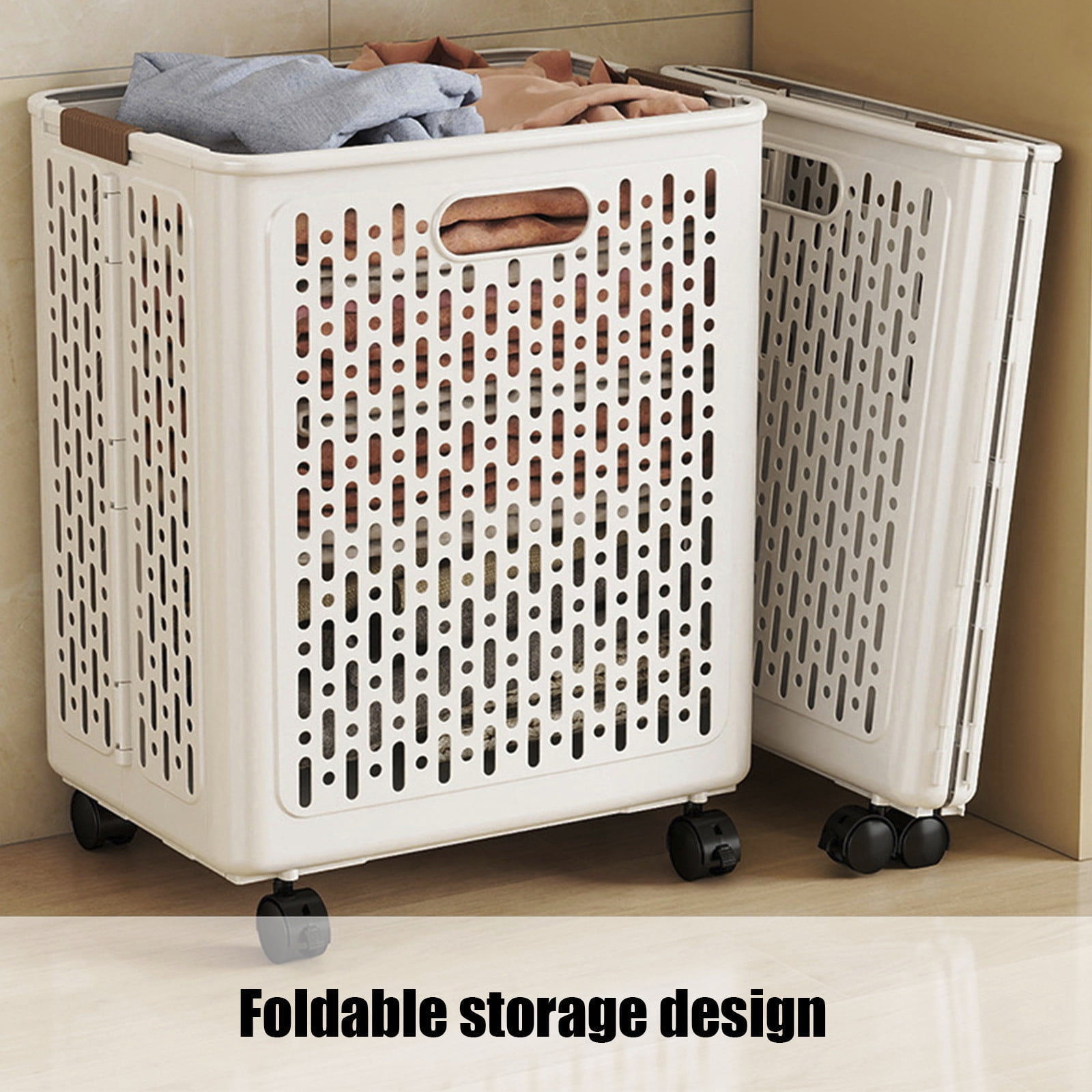 Chmadoxn Collapsible Laundry Hamper with Wheels - Foldable Storage Basket for Clothes
