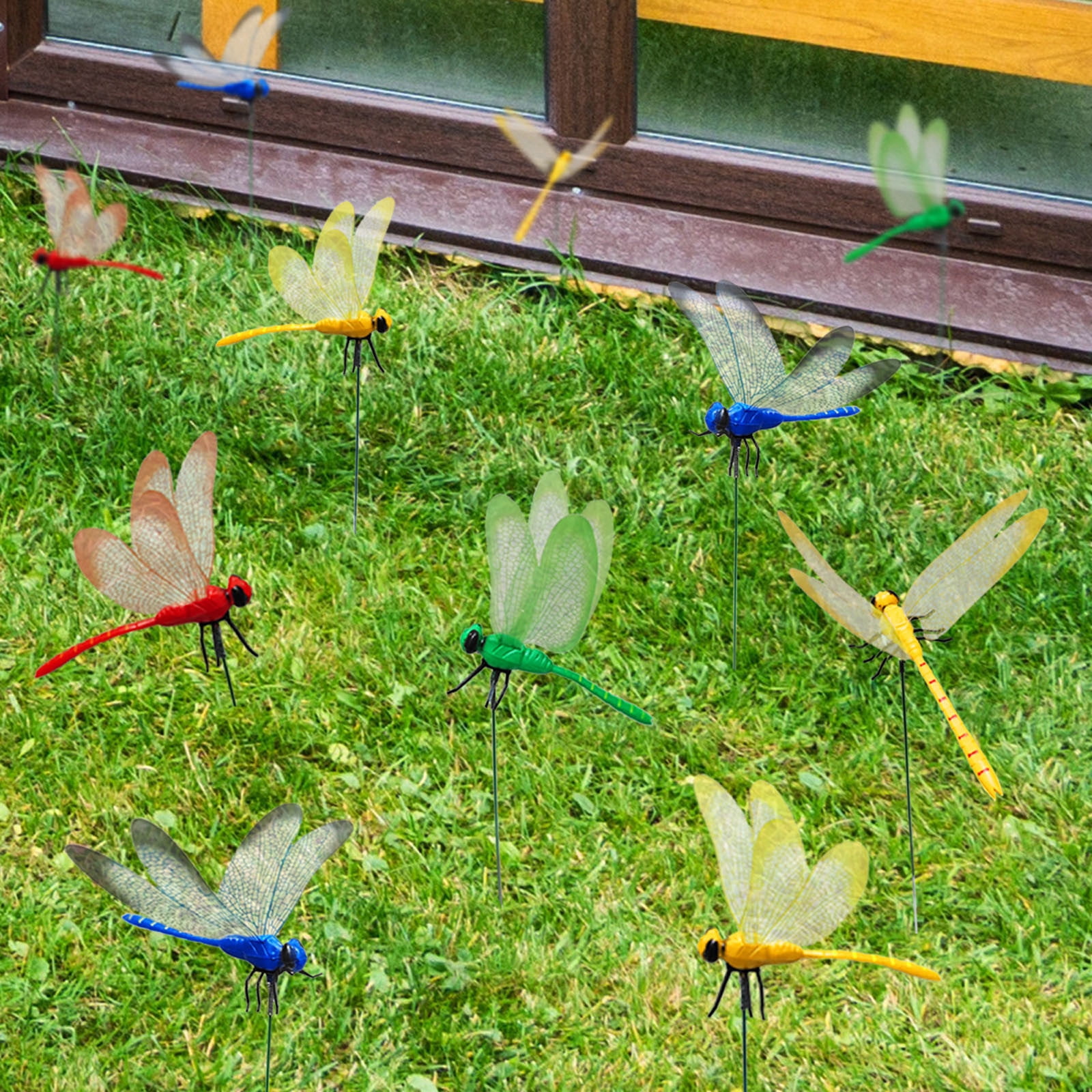 Darzheoy 24 Pcs 3D Dragonfly Garden Decor Dragon Fly Garden Stakes Dragonflies Garden Ornaments Patio Decoration Dragonfly Stakes with Sticks