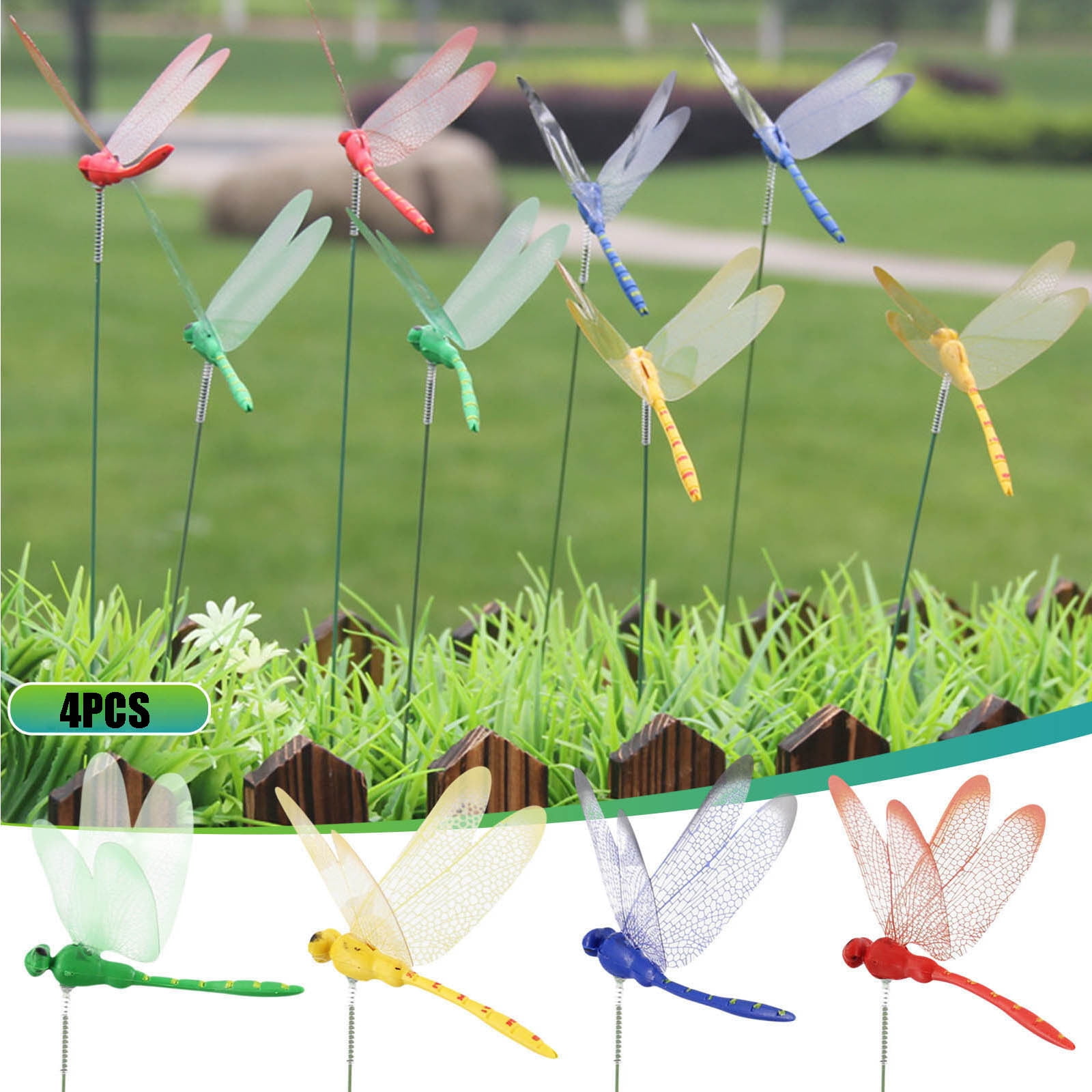 Darzheoy 24 Pcs 3D Dragonfly Garden Decor Dragon Fly Garden Stakes Dragonflies Garden Ornaments Patio Decoration Dragonfly Stakes with Sticks