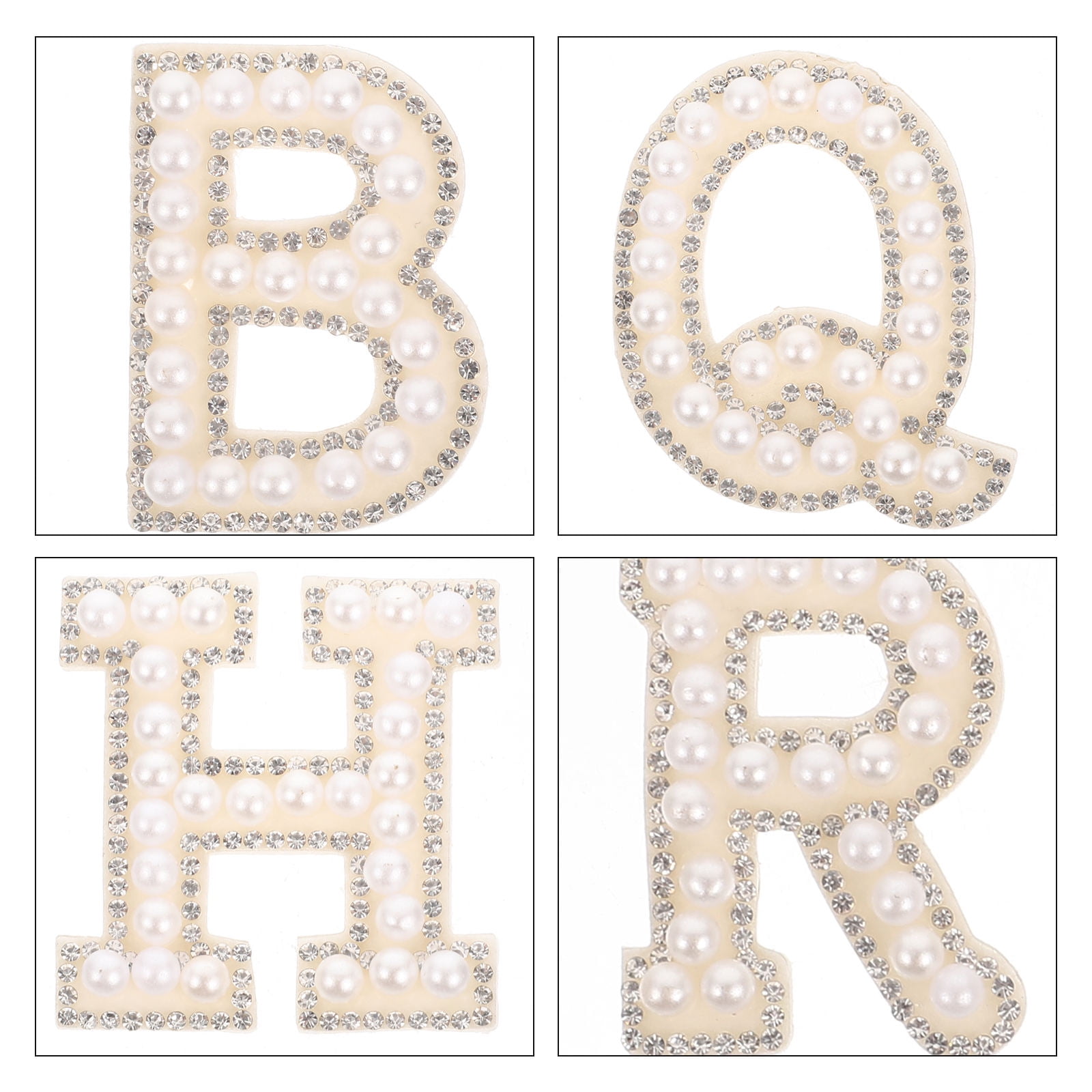 HOOWIFFY White Letter Iron-On Patches with Embellishments for Clothing Decoration