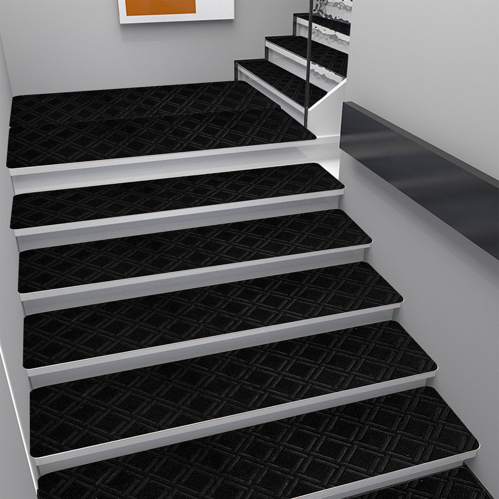 Chmadoxn 4-Piece Non-Slip Stair Treads, Self-Adhesive Striped Carpet Mats, Absorbent & Quiet Step Pads, Can Be Cut to Fit, Washable for Indoor Staircase Safetyu200bu200b Gray