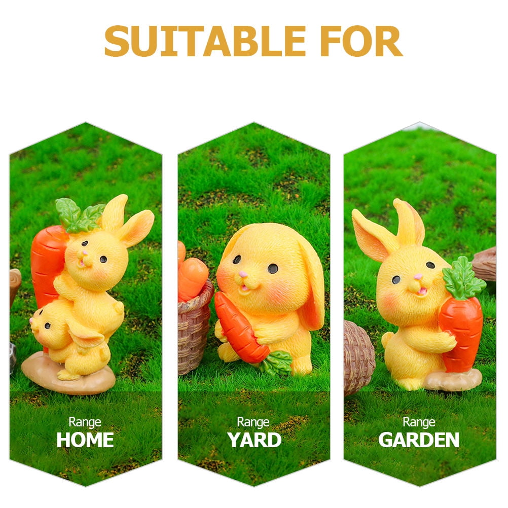 HOOWIFFY 8Pcs Resin Craft Rabbit Miniatures Yellow Bunny Figurines for Home Garden Easter Decoration