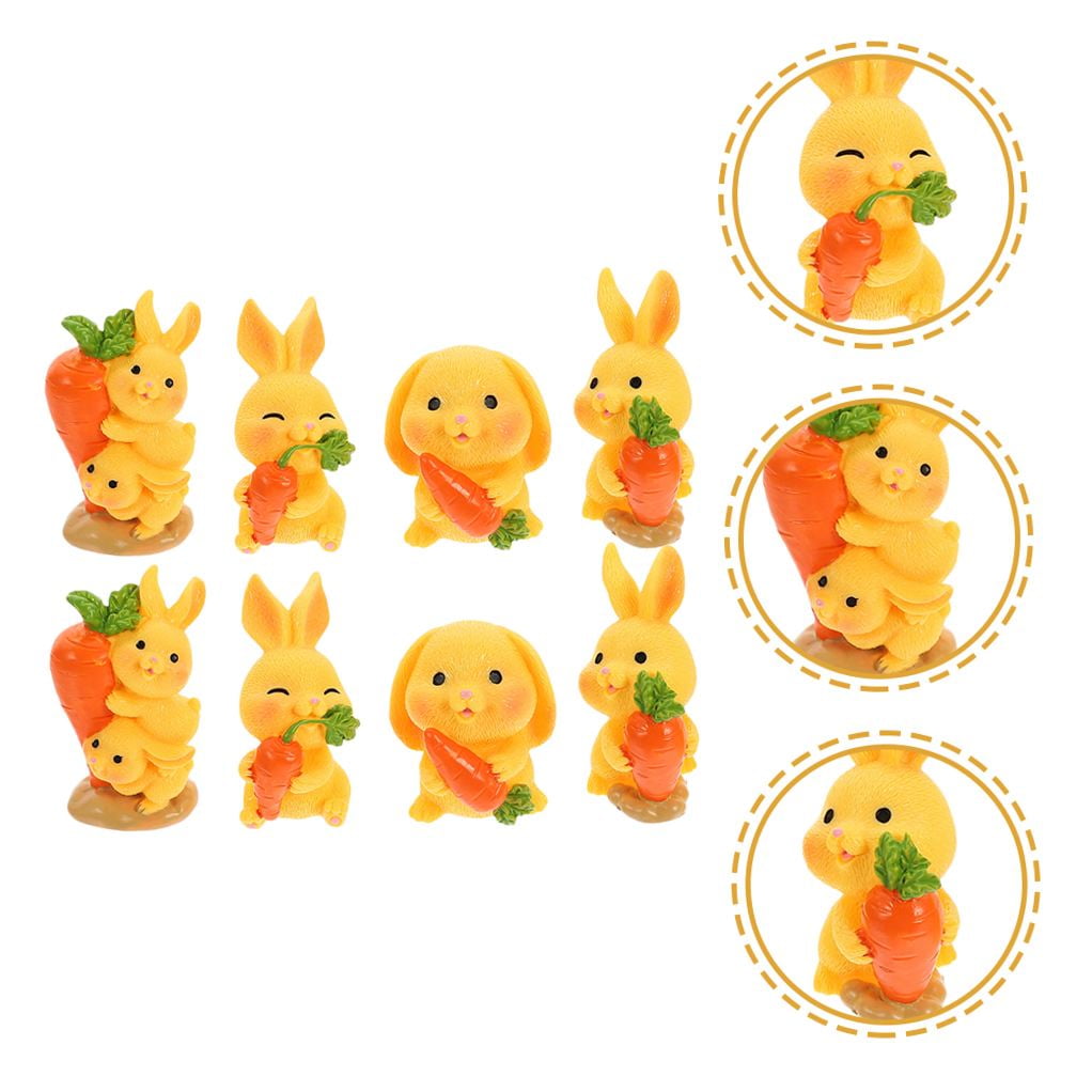 HOOWIFFY 8Pcs Resin Craft Rabbit Miniatures Yellow Bunny Figurines for Home Garden Easter Decoration