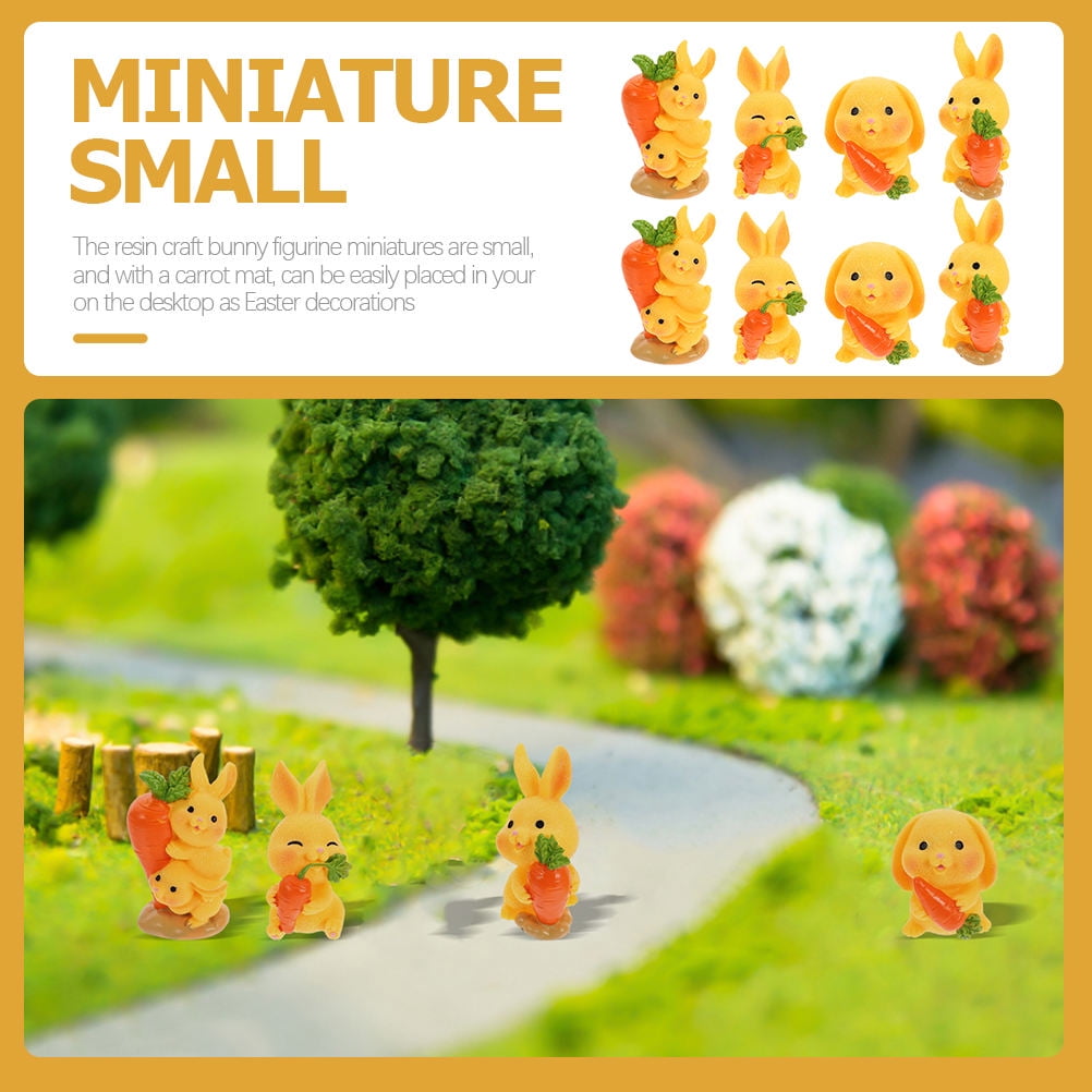 HOOWIFFY 8Pcs Resin Craft Rabbit Miniatures Yellow Bunny Figurines for Home Garden Easter Decoration